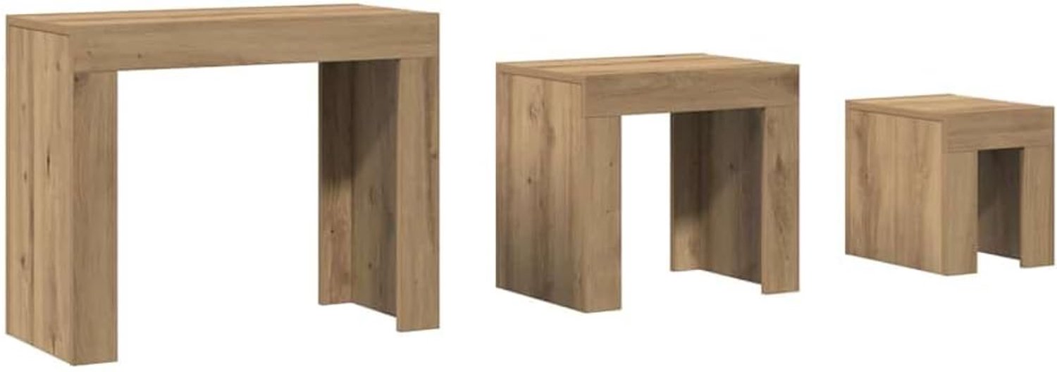 Set tafels 3 stuks in ambachtelijke eikenlook van houtmateriaal - salontafelset stapelbaar en eenvoudig te reinigen als nachtkastje en bijzettafels