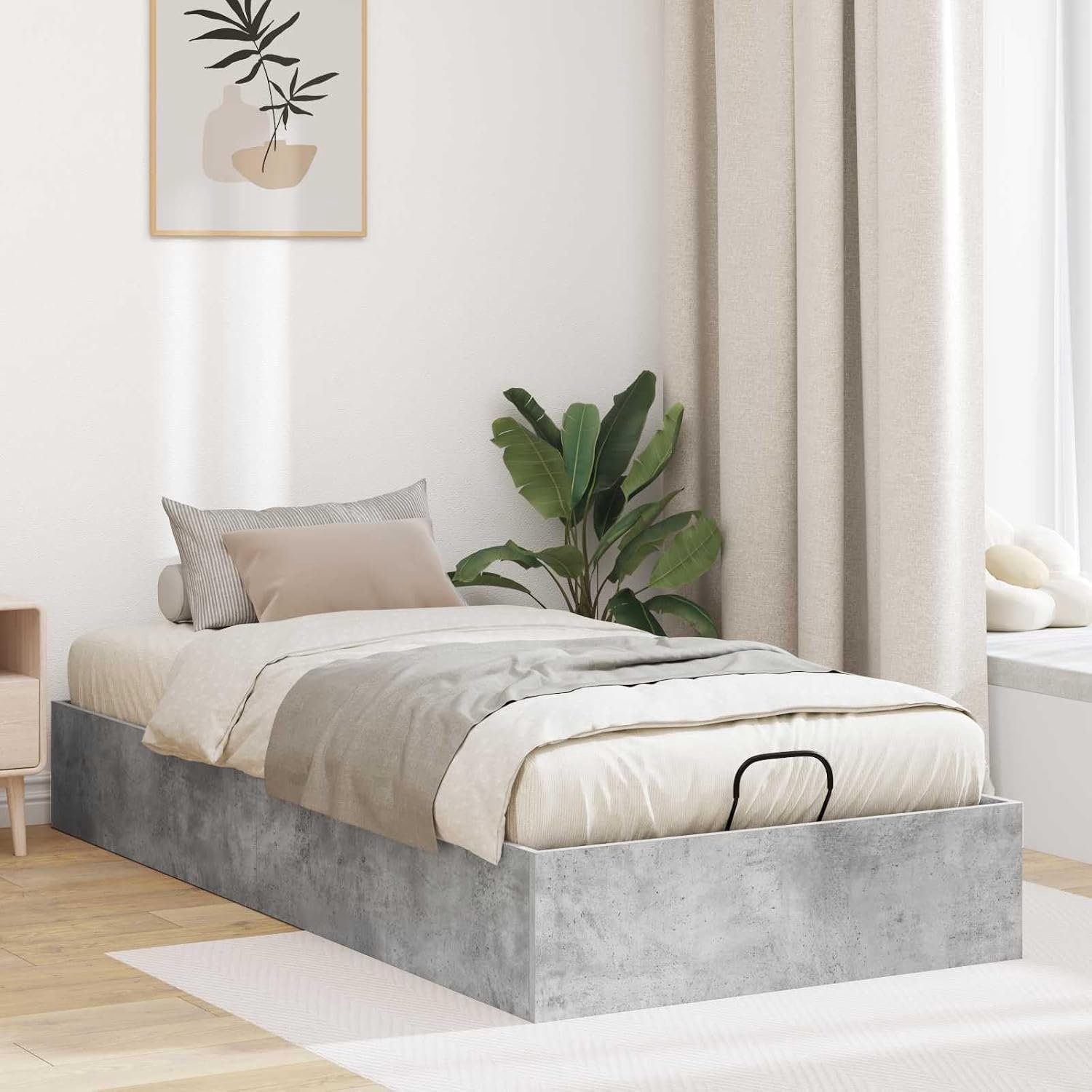 Hout Gaslift Opberging Moderne Slaapkamer 75 x 190 cm Beton Grijs