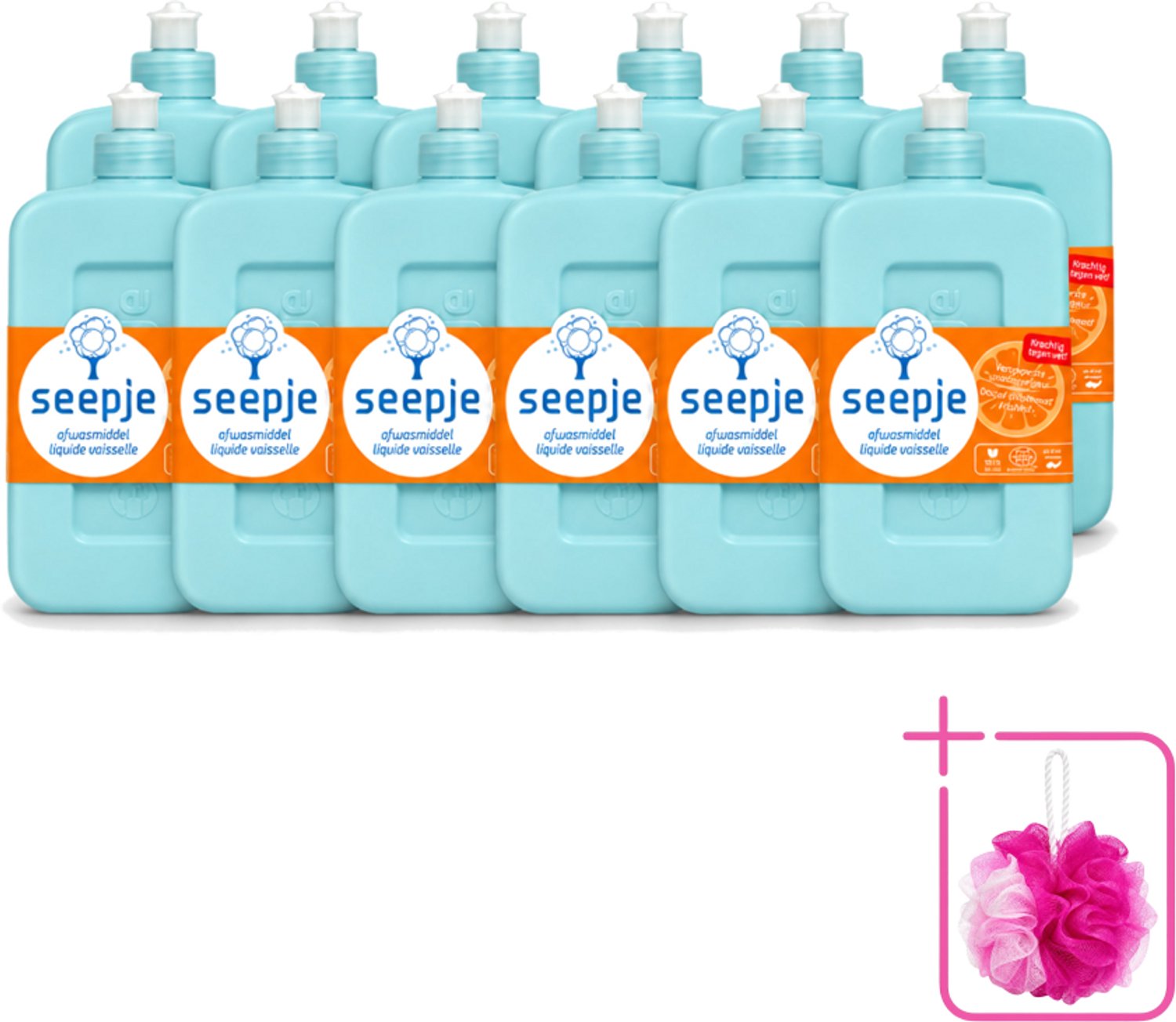 12 x Seepje - Afwasmiddel - Krachtige Reiniging - Versgeperste Sinaasappel Geur - 500 ml - Bulkverpakking - Afwasmiddel - Douchemop - Vaat reinigen