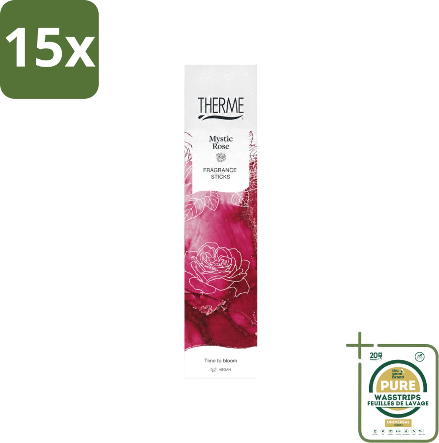 15 x Therme - Mystic Rose - Geurstokjes - Langdurige Geur - Aromatisch - 100ml - Wasstrips - Geurstokjes - Geur - Geurverspreider - Geur In Huis - Geur Van Roos
