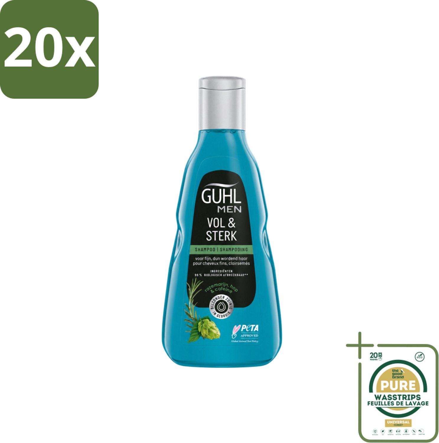 20 x Guhl - Shampoo - Men Vol & Sterk - 250 ml - Wasstrips - Mannen Haar - Krachtig Haar - Volume Haar - Sterk Haar - Fijn Haar