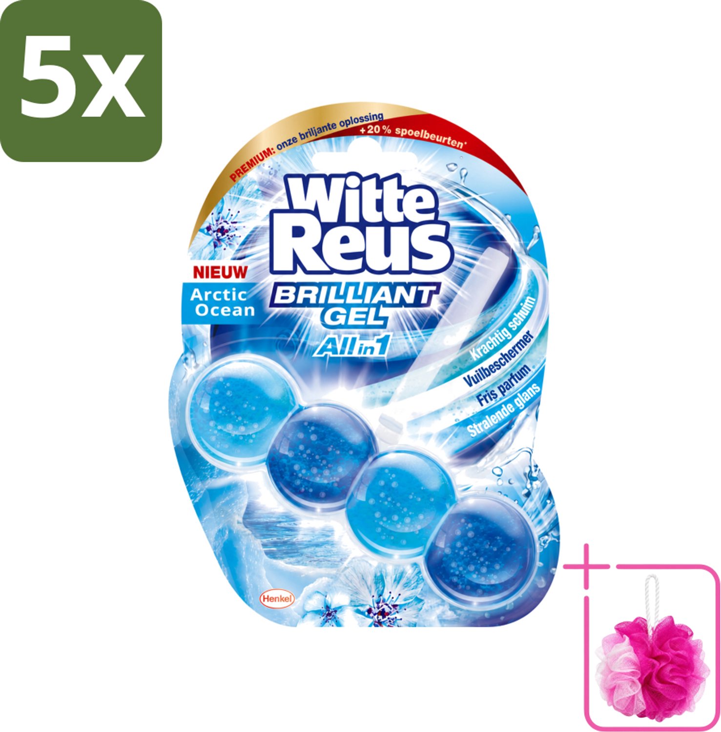 5 x Witte Reus - Brilliant Gel Toiletblok - Arctic Ocean - 1 Toiletblok - Bulkverpakking - Toilet reinigen - Douchemop - Reinigingsgel