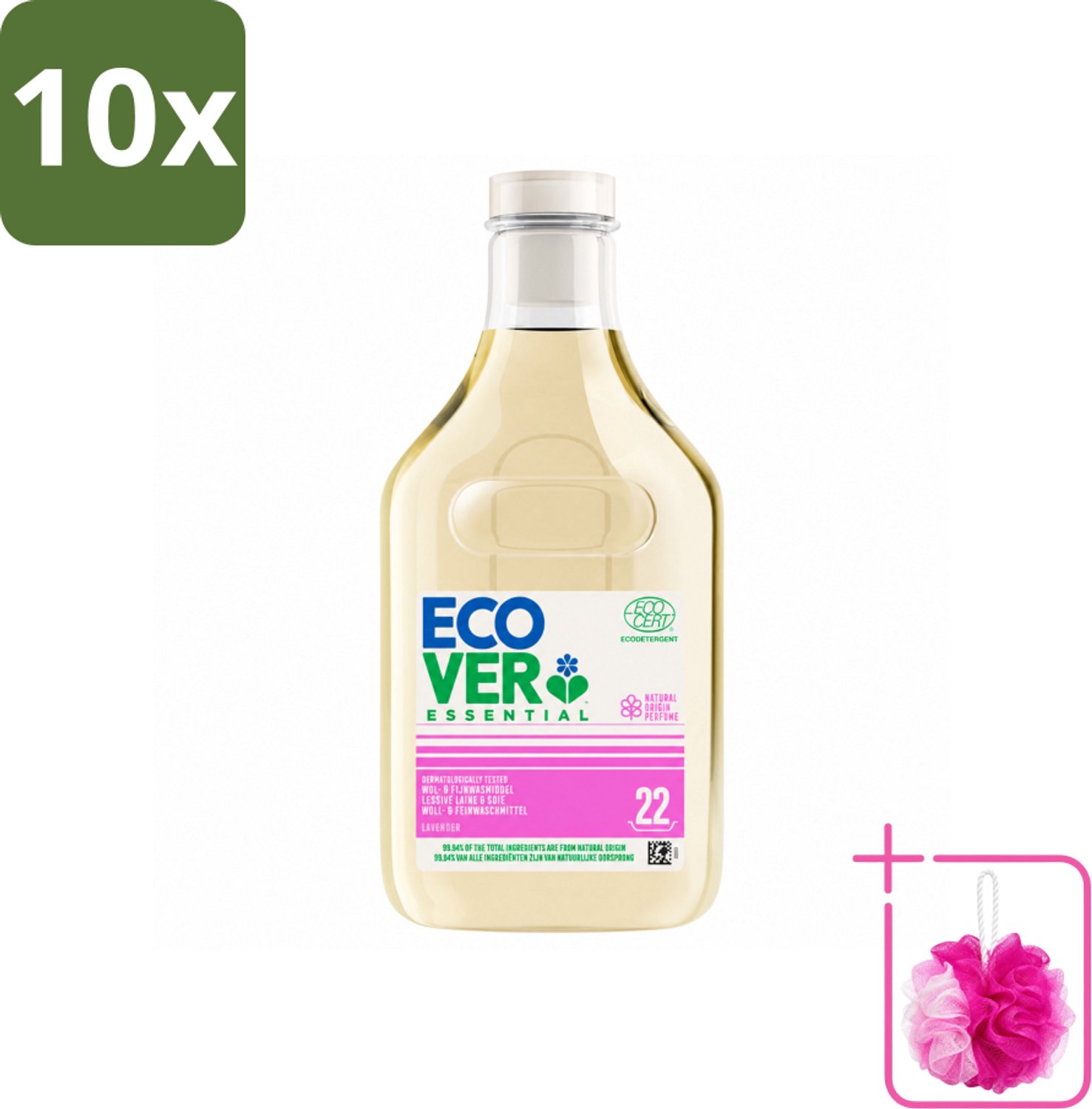 10 x Ecover - Vloeibaar wasmiddel Essential - Wol & Fijnwas - 1 liter - 22 wasbeurten - Bulkverpakking - Wasmiddel voor wol - Douchemop - Wasmiddel voor zijde
