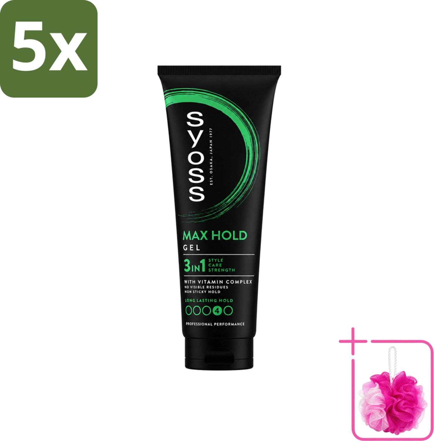 5 x Syoss - Max Hold - Haargel - Maximale Hold - 250 ml - Bulkverpakking - Haargel - Douchemop - Maximale hold