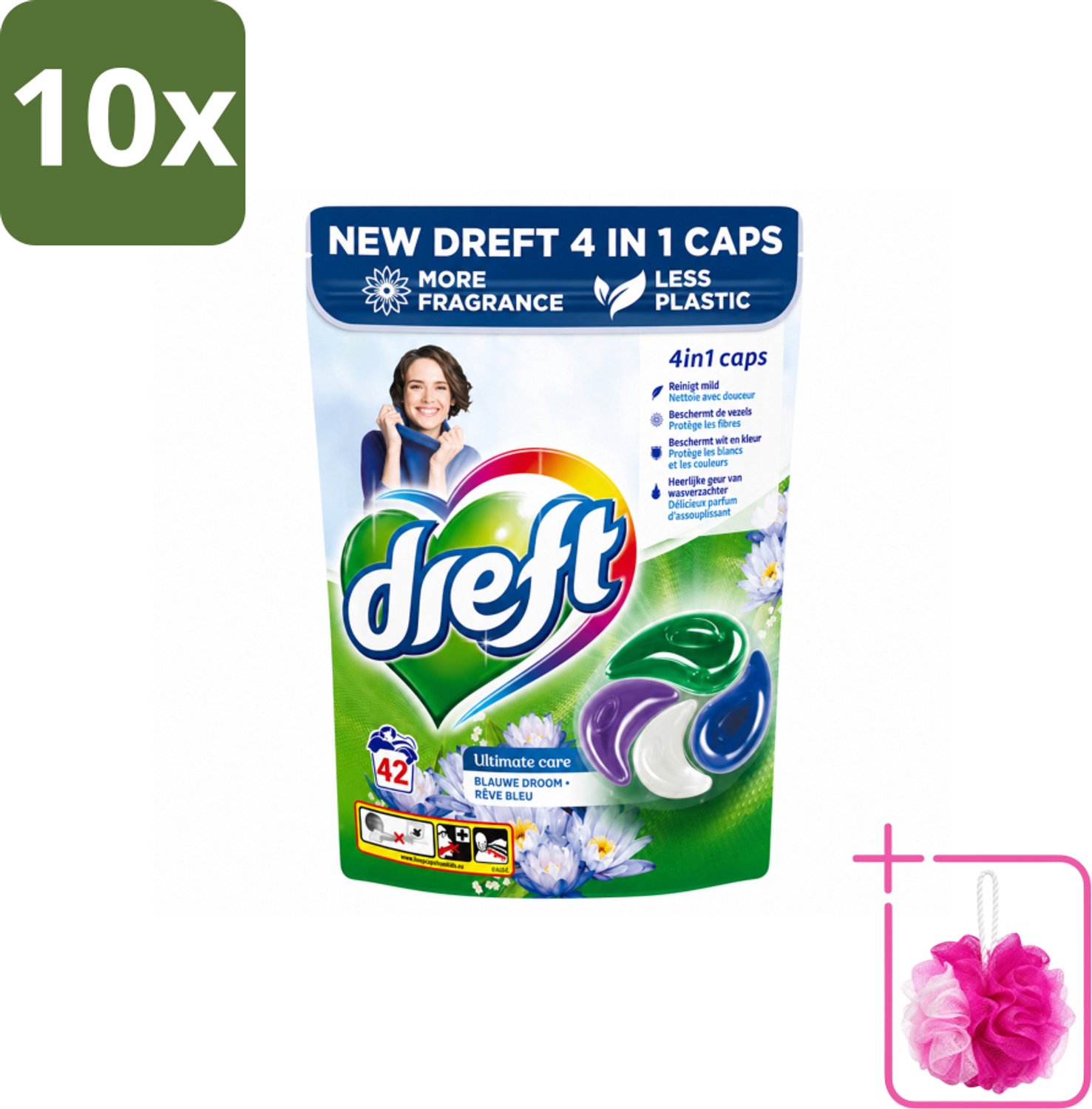 10 x Dreft - Wasmiddelcapsules - 4-in-1 Blue Dream - Krachtige waskracht - 42 Wasbeurten - Bulkverpakking - Wasmiddel - Douchemop - Wasmachine
