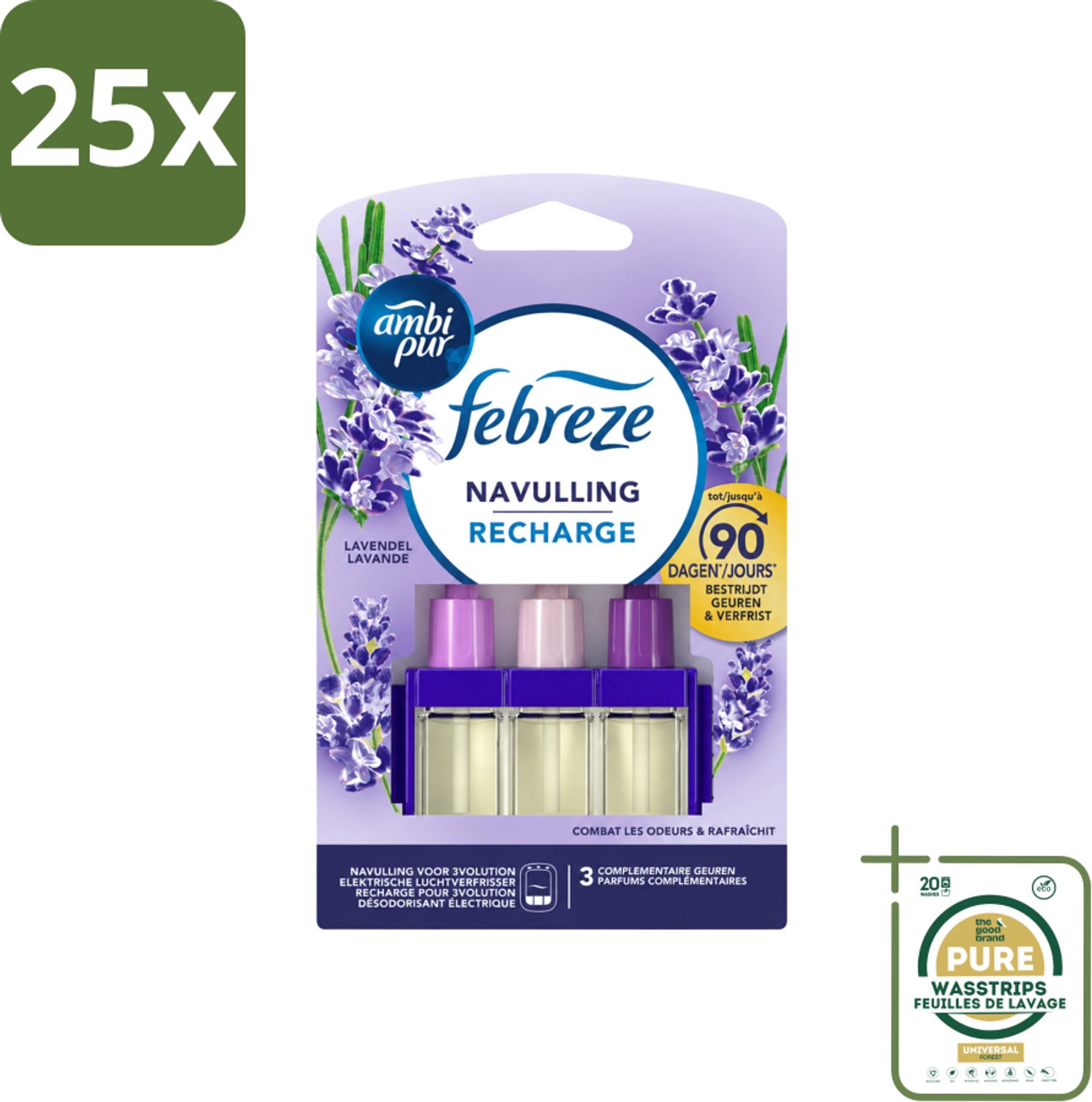 25 x Ambi Pur - 3Volution - Navulling - Lavendel - 20 ml - Wasstrips - Geurverspreider - Luchtverfrisser - Lavendel - Frisheid - Geurblindheid