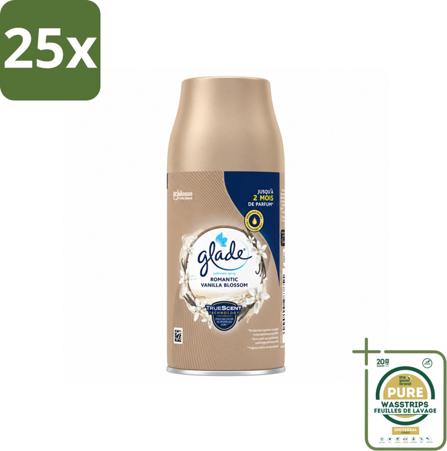 25 x Glade - Romantic Vanillebloesem Navulling - 269 ml - Wasstrips - Romantische Geur - Luchtverfrisser - Automatische Spray - Vanillebloesem - Warme Geur