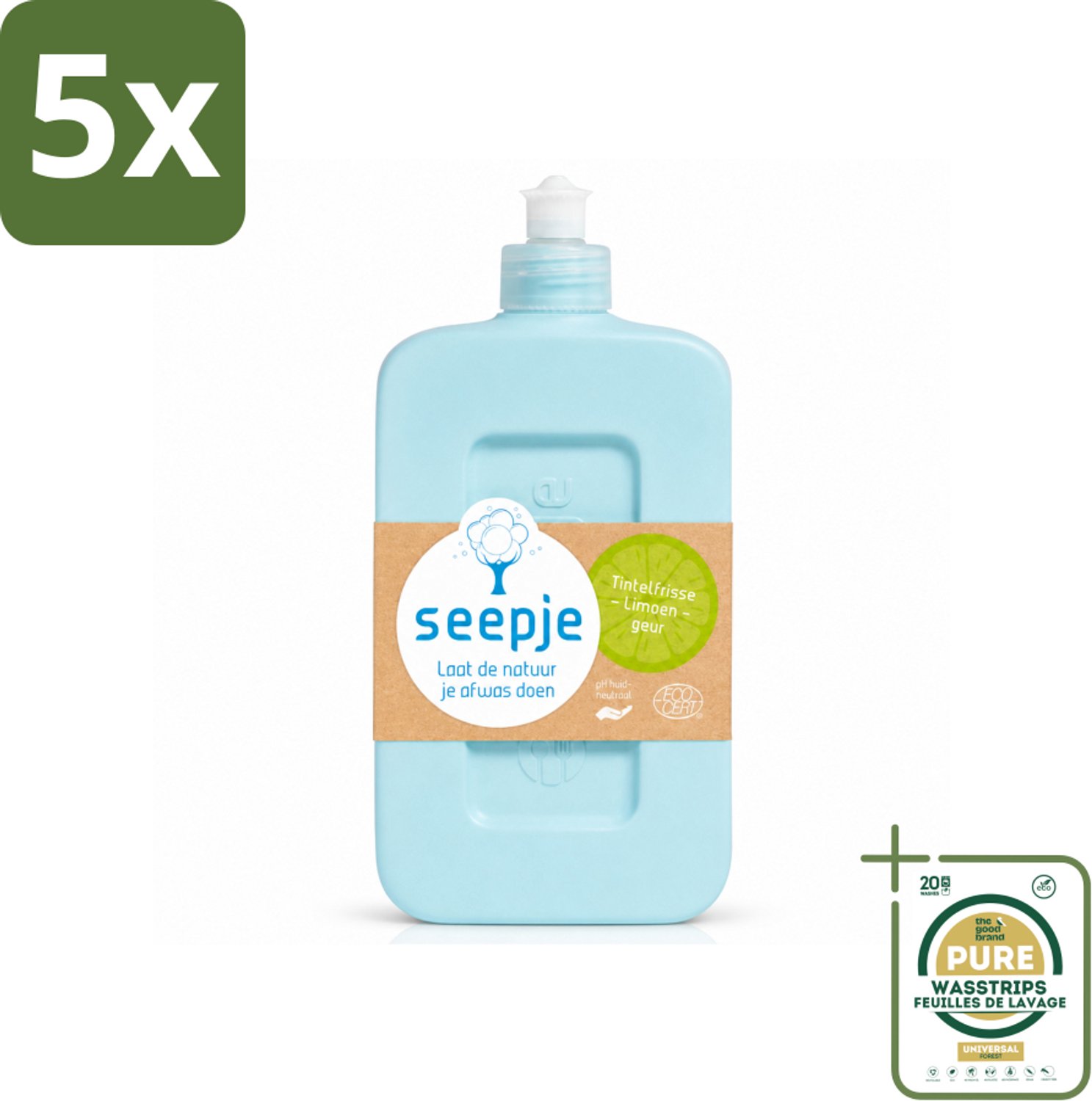 5 x Seepje - Afwasmiddel - Milieuvriendelijk - Tintelfrisse Limoen Geur - 500 ml - Wasstrips - Afwasmiddel - Milieuvriendelijk - Huidvriendelijk - Limoengeur - Ecologisch