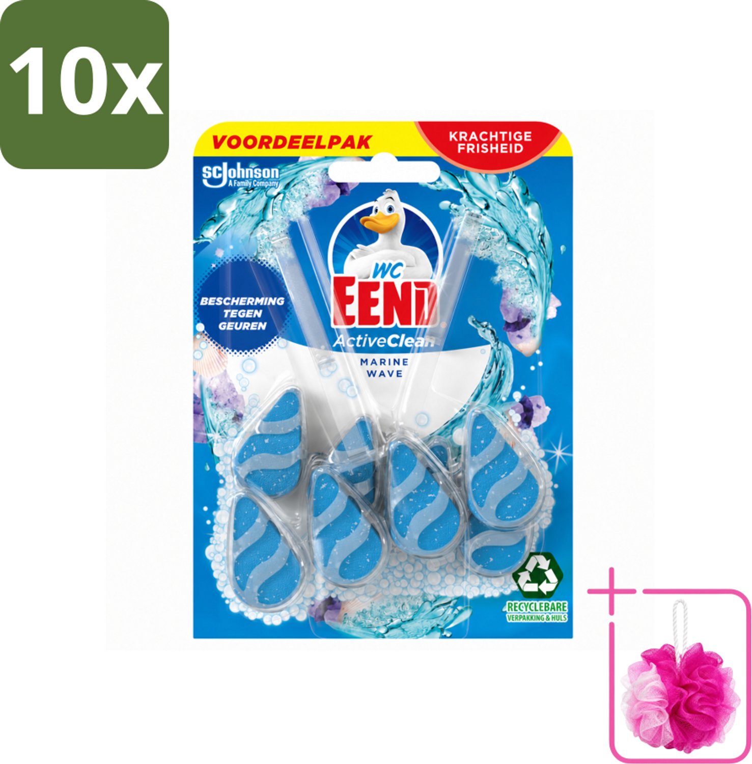 10 x WC Eend - Active Clean Marine - Toiletblok Duopack - Meer Schuim & Frisheid - 2 Toiletblokken - Bulkverpakking - Toiletblok - Douchemop - Reiniging toilet