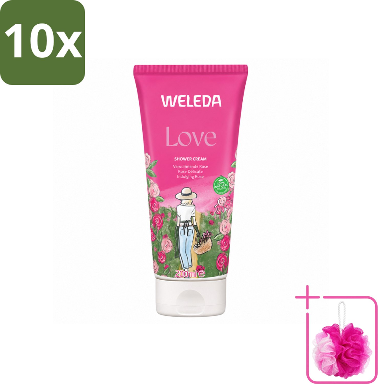10 x WELEDA - Douchecrème Aroma Shower Love - 200 ml - Bulkverpakking - Douchecrème - Douchemop - Aromatherapie