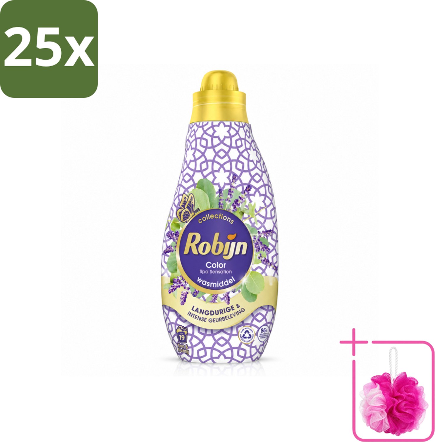 25 x Robijn - Klein & Krachtig Spa Sensation - Vloeibaar Wasmiddel - 19 Wasbeurten - 665 ml - Bulkverpakking - Wasmiddel - Douchemop - Spa Geur