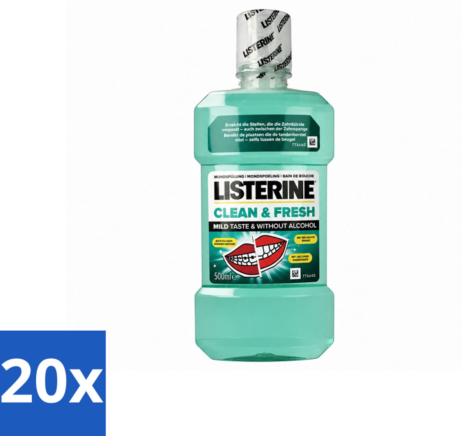 20 x Listerine – Mondwater – Clean & Fresh – Zonder alcohol – 500 ml - Voordeelverpakking - 20 stuks