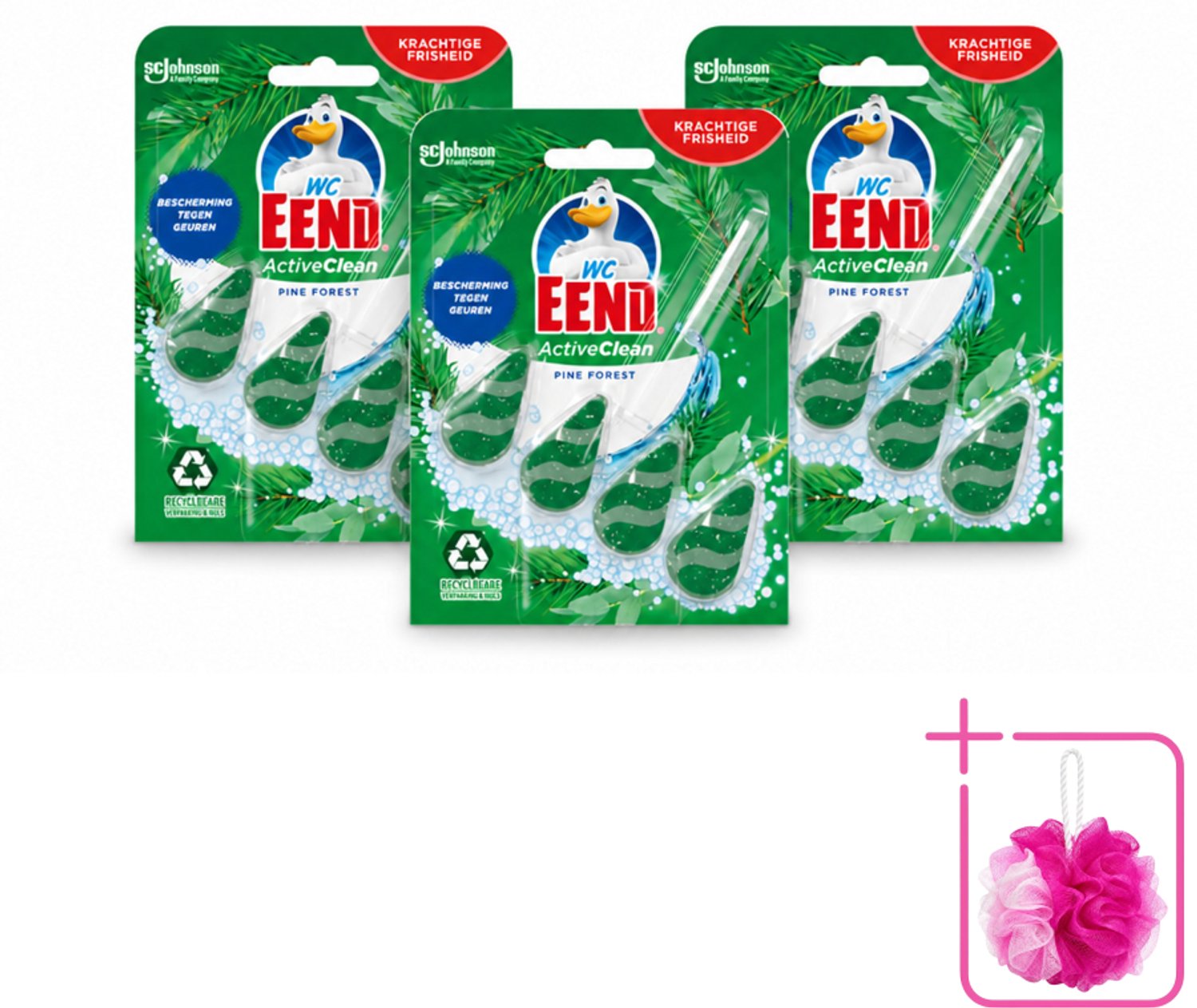 3 x WC Eend - Active Clean Pine Forest - Toiletblok - 1 Toiletblok - Bulkverpakking - Toiletblok - Douchemop - Reiniging toilet
