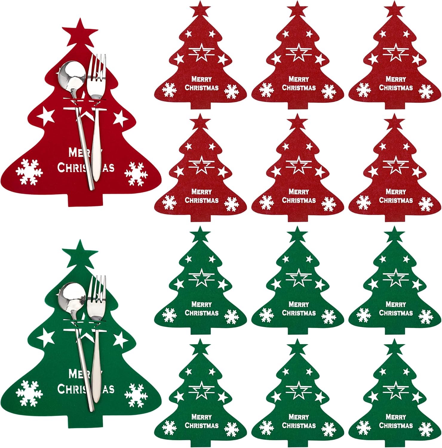 Bestekhouder Kerstmis sterren en letters bestekhouder van vilt Kerstmis bestektas kerstdecoratie 12 stuks (rood en groen)