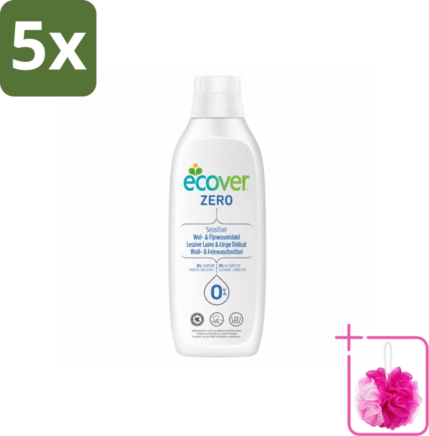 5 x Ecover - Vloeibaar wasmiddel - Wol & Fijnwas - 1 liter - Bulkverpakking - Wasmiddel Wol - Douchemop - Vloeibaar Wasmiddel