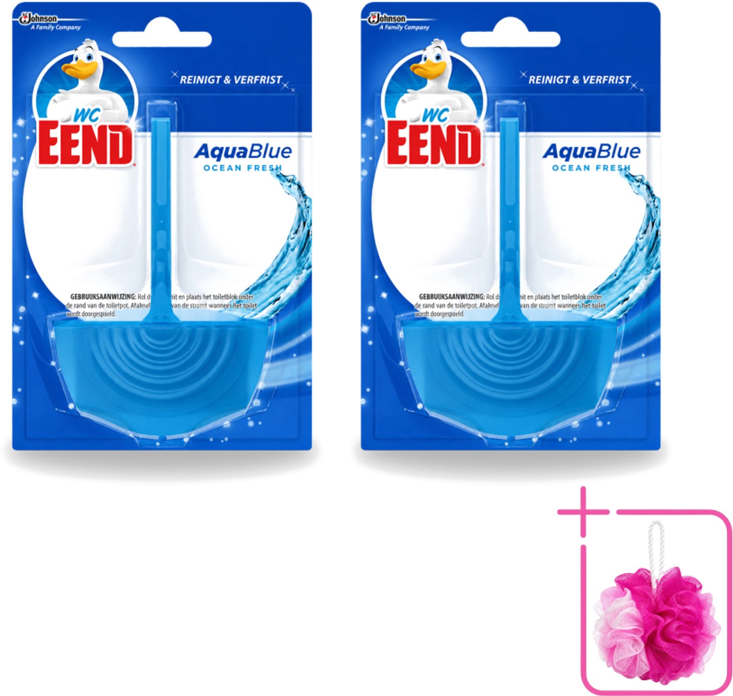 2 x WC Eend - Aqua Blue - Toiletblok - Kleurt Water Blauw & Verfrist - 40 gr - Bulkverpakking - WC Eend Aqua Blue Toiletblok - Douchemop - Blauw spoelwater