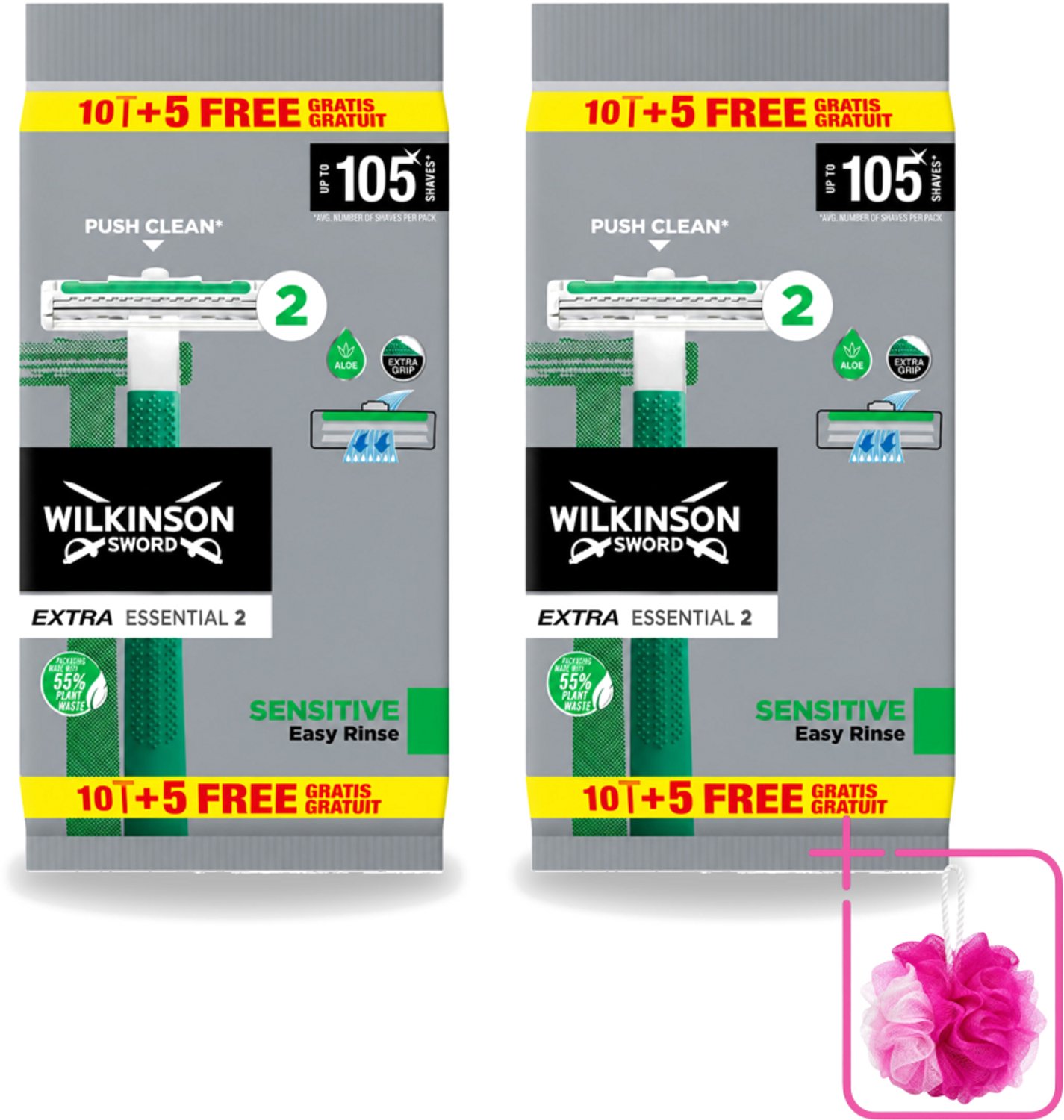 2 x Wilkinson - Wegwerpscheermesjes - Extra Essential 2 Sensitive - Zacht - 15 mesjes - Bulkverpakking - Wegwerpscheermesje - Douchemop - Scheermesje