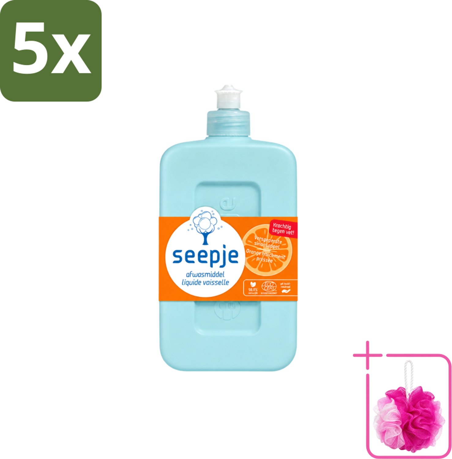 5 x Seepje - Afwasmiddel - Krachtige Reiniging - Versgeperste Sinaasappel Geur - 500 ml - Bulkverpakking - Afwasmiddel - Douchemop - Vaat reinigen
