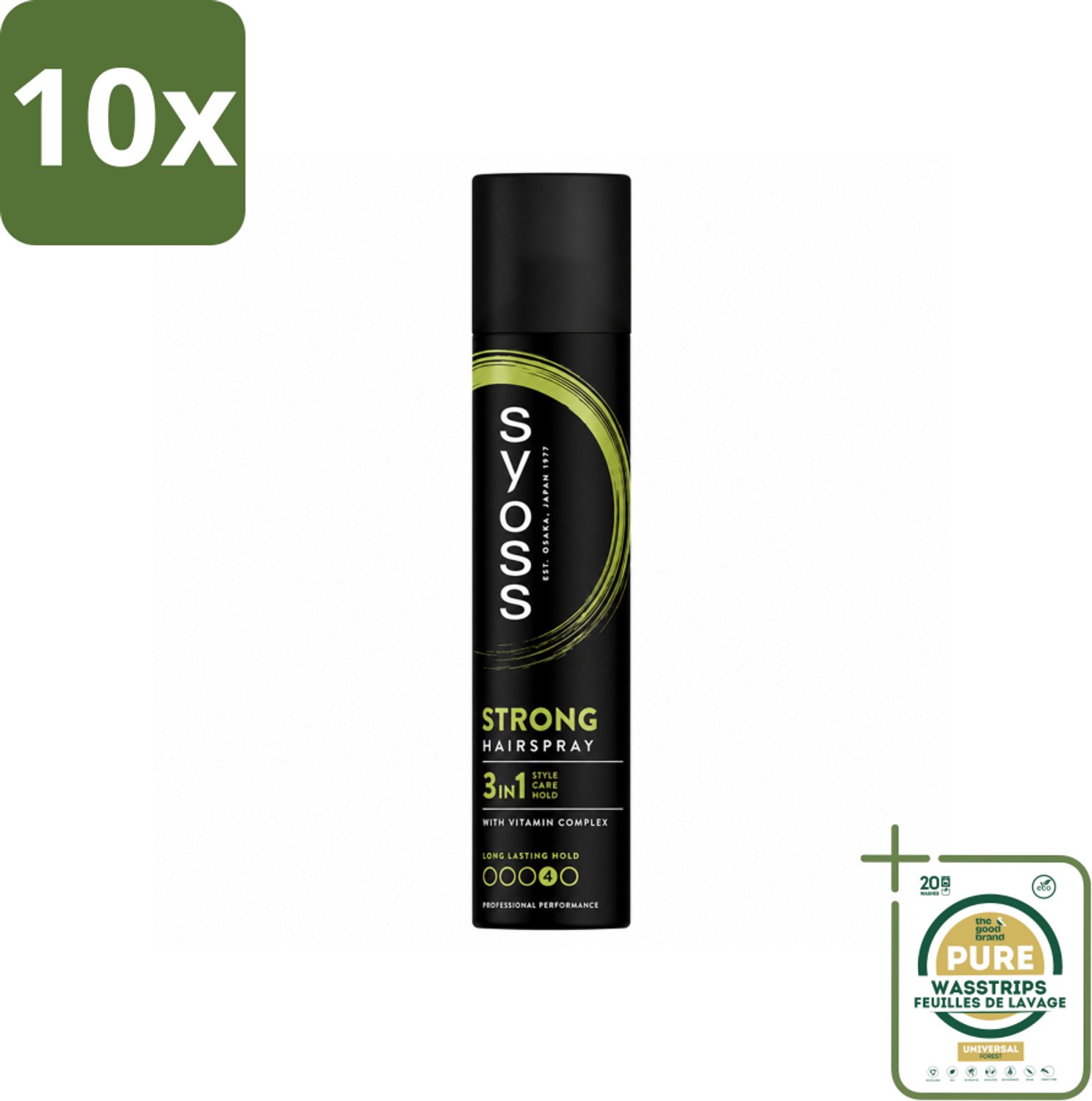 10 x Syoss - Strong Hold - Haarspray - Sterke Fixatie - 300 ml - Wasstrips - Haarspray - Sterke Fixatie - Styling - Haarverzorging - Haarherstel