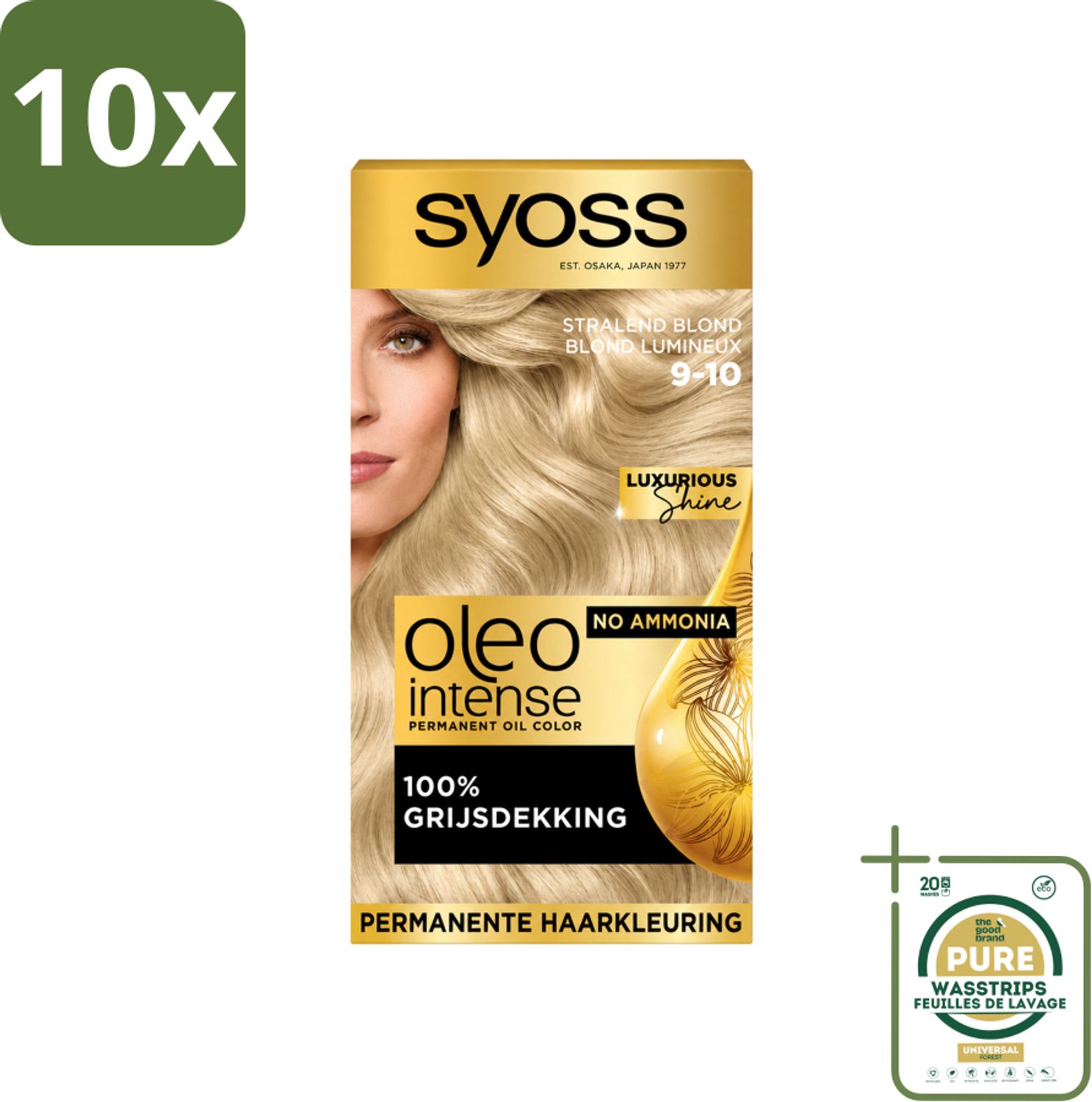 10 x SYOSS - Oleo Intense 9-10 Stralend Blond - Haarverf - Zonder Ammoniak - Grijsdekking - Langdurige Kleur - Wasstrips - Haarverf - Haarkleur - Grijsdekking - Olieformule - Zonder Ammoniak