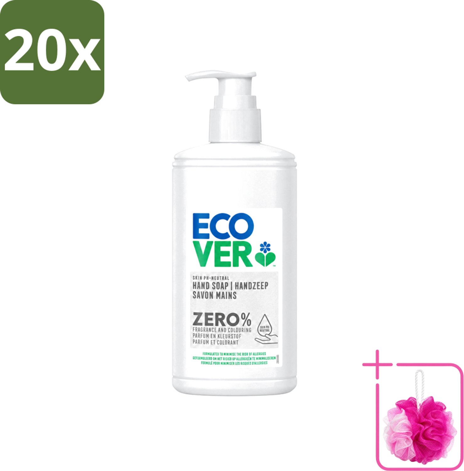 20 x Ecover - Handzeep ZERO - Parfumvrij - 250 ml - Bulkverpakking - Handzeep - Douchemop - Parfumvrije handzeep