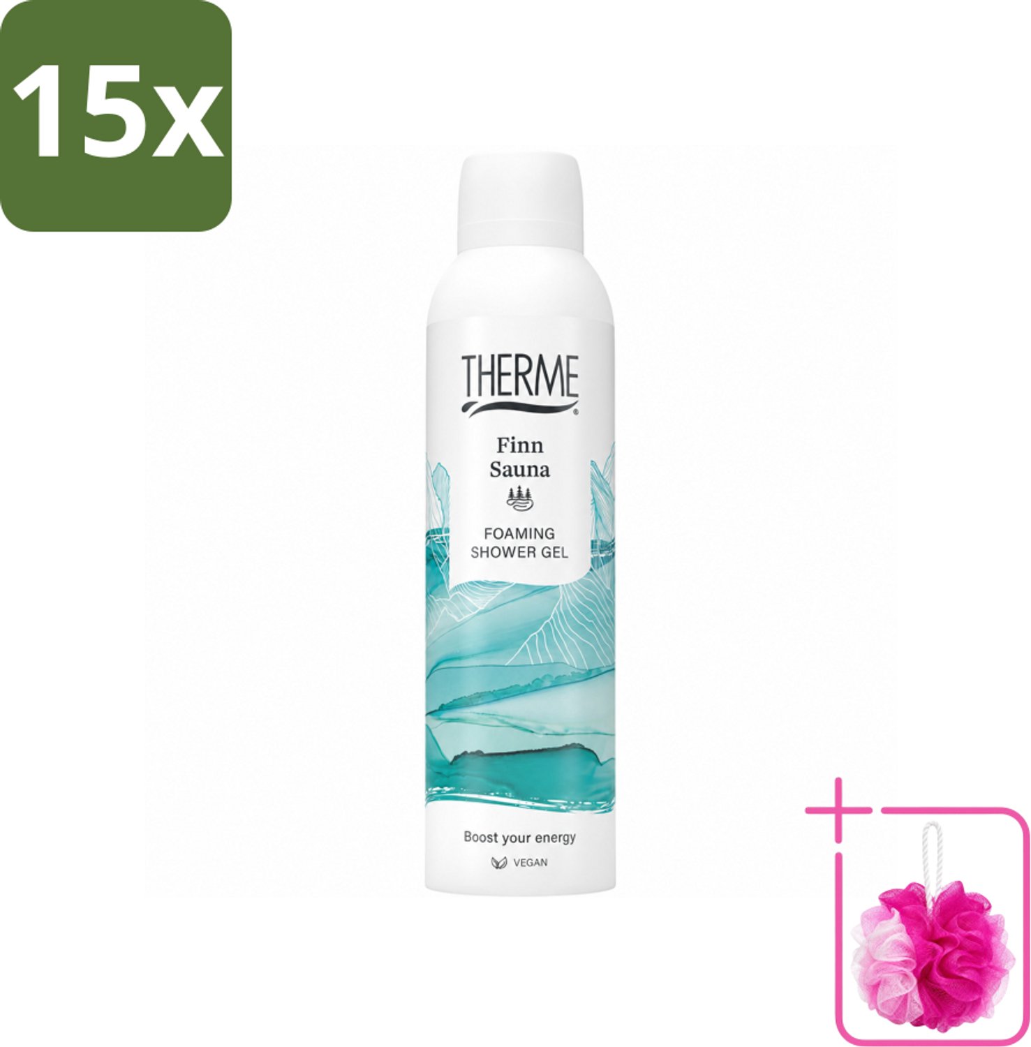 15 x Therme - Finn Sauna - Schuimende Douchegel - Verfrissend - Verzorgend - 200ml - Bulkverpakking - Sauna - Douchemop - Douchegel