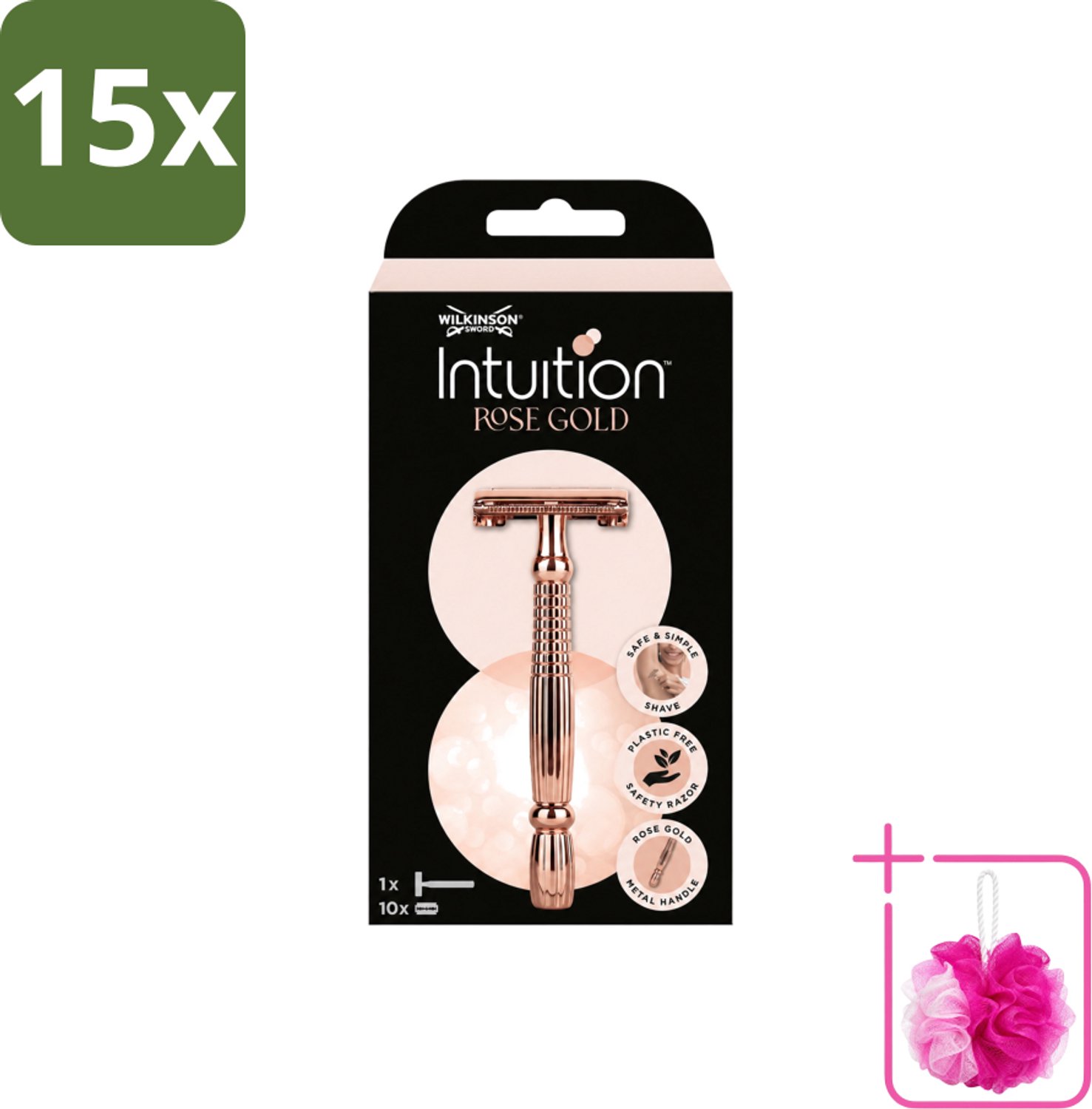 15 x Wilkinson Sword - Scheermes - Intuition Rose Gold - Luxe - 10 mesjes - Bulkverpakking - Scheermes - Douchemop - Veiligheidsscheermes