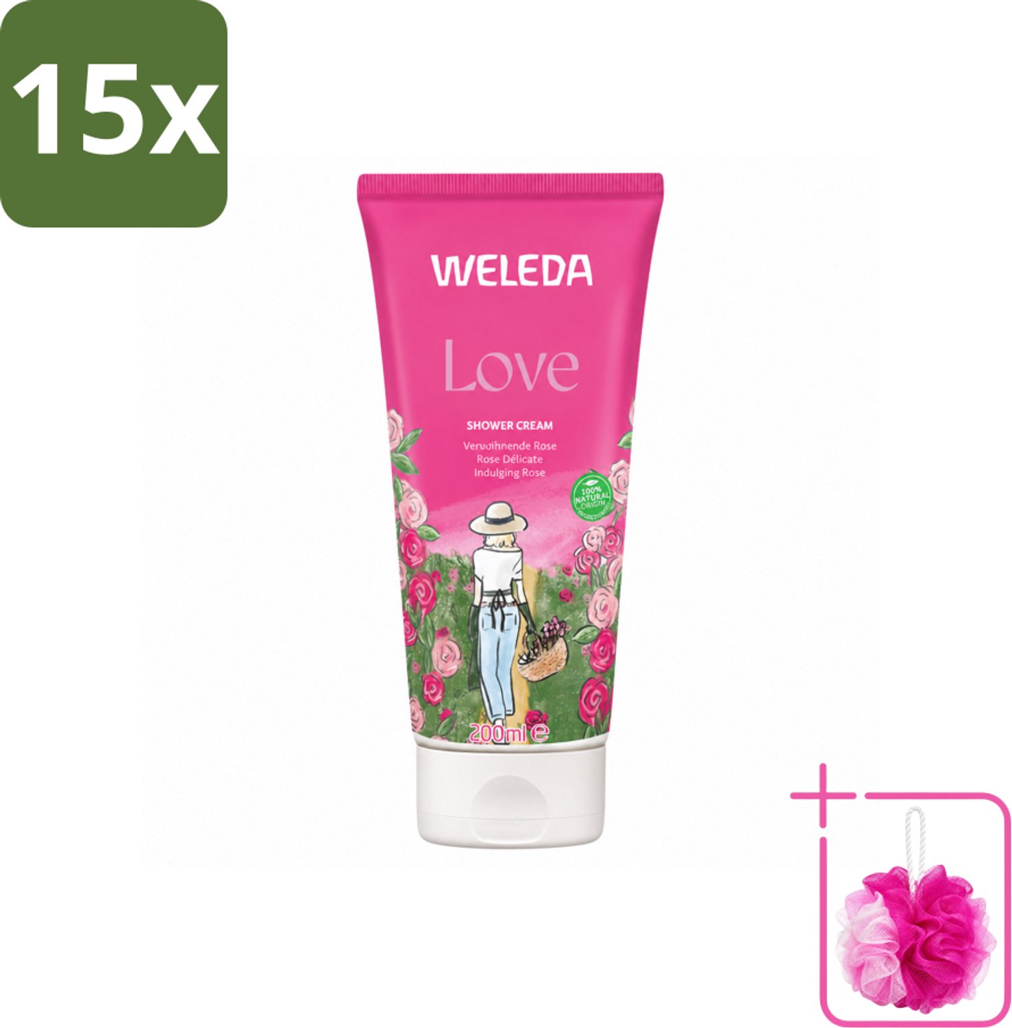 15 x WELEDA - Douchecrème Aroma Shower Love - 200 ml - Bulkverpakking - Douchecrème - Douchemop - Aromatherapie