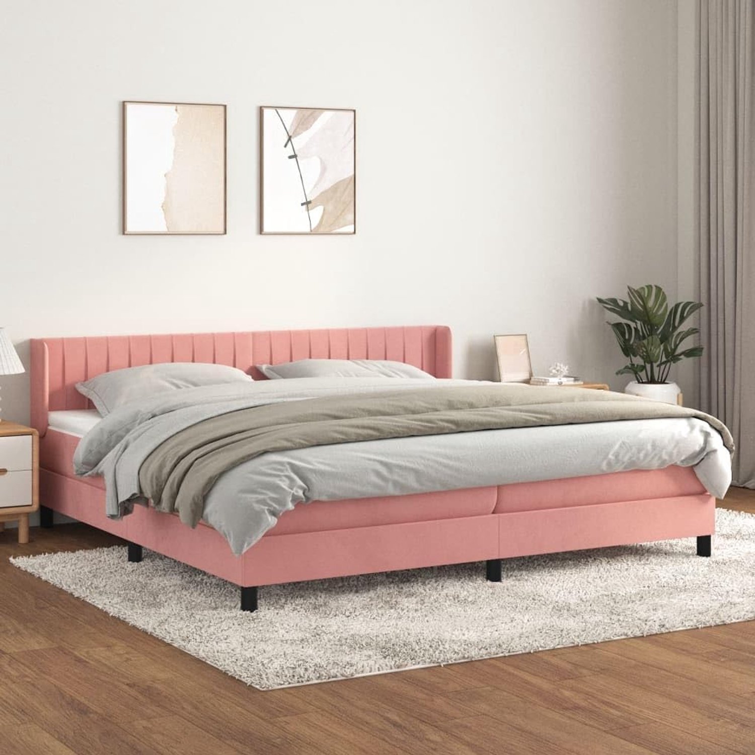 Boxspring met pocketvering Verstelbaar hoofdbord 200x200 cm Roze