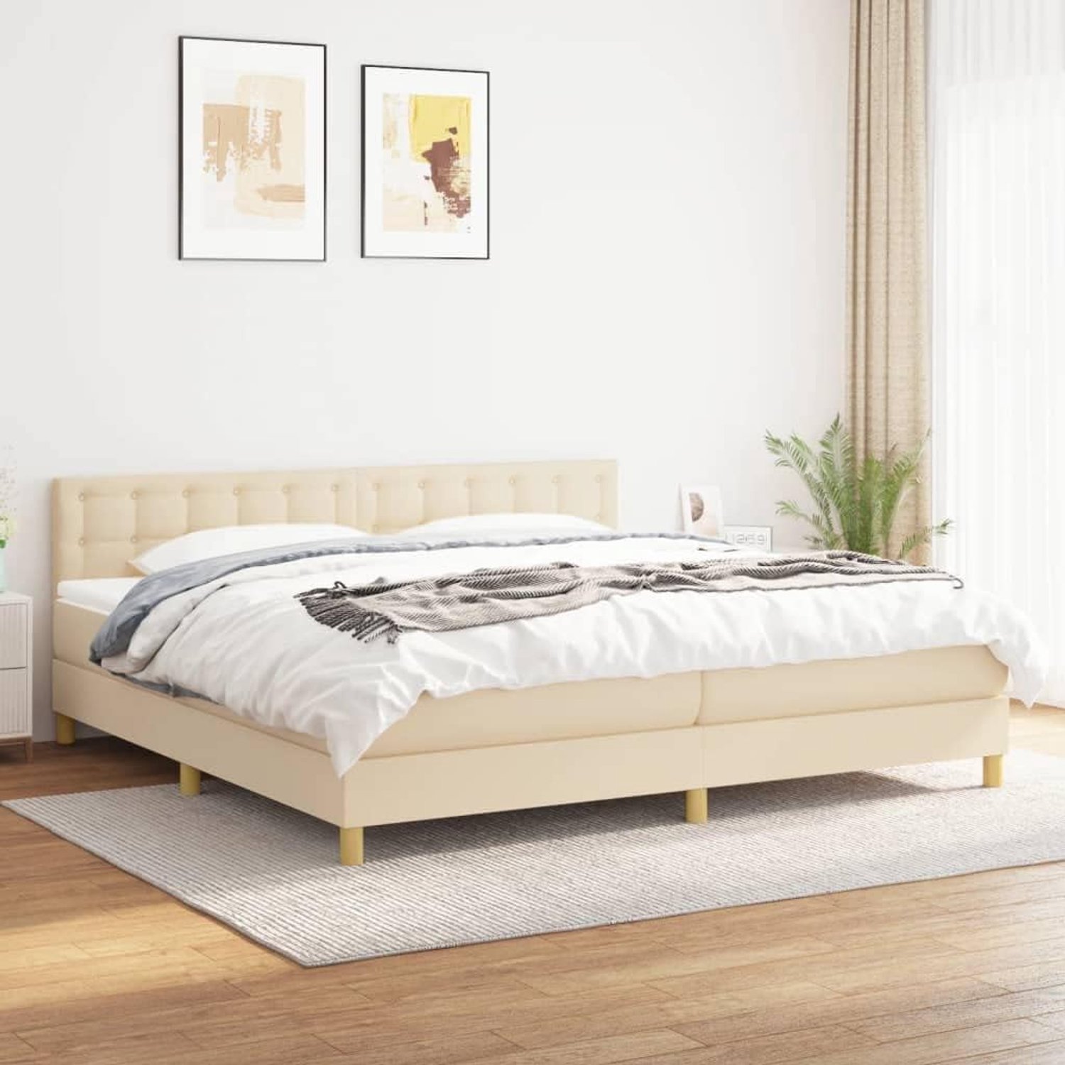 Stof Verstelbaar hoofdbord Pocketvering 200x200 crème