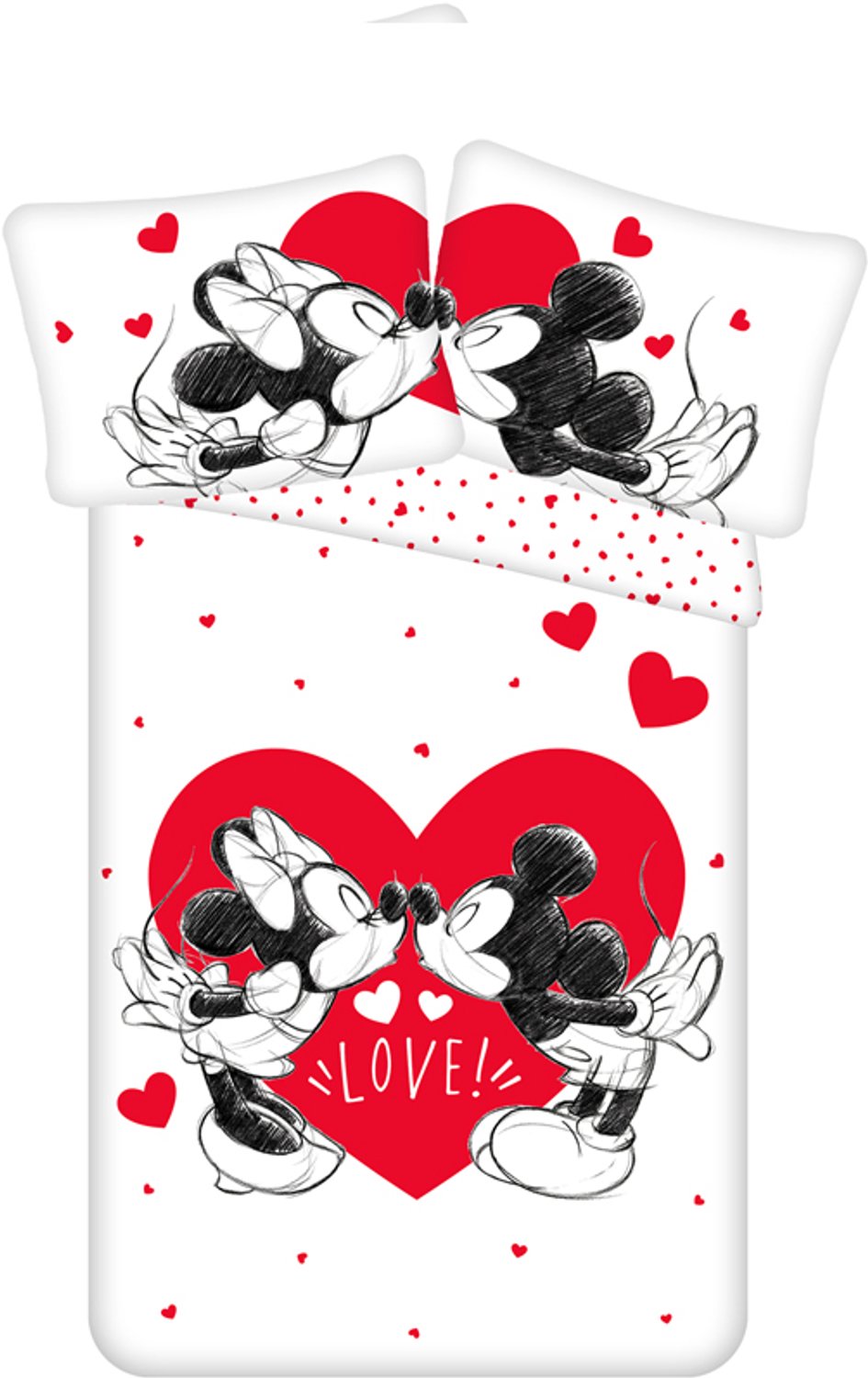 Disney Mickey & Minnie Mouse Dekbedovertrek love hearts - Eenpersoons - 140 x 200 cm - Katoen