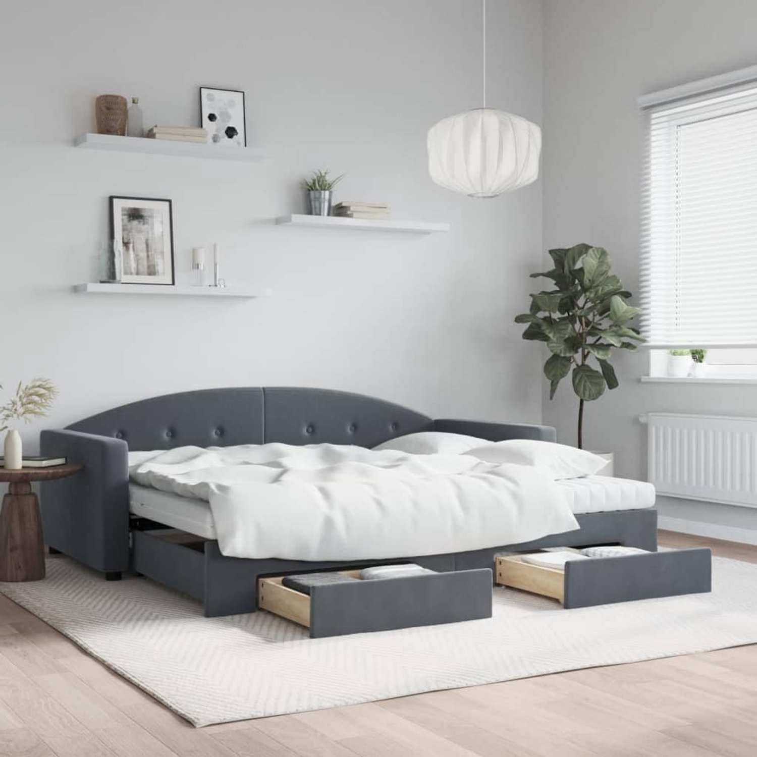 2 in 1 slaapbank met lades logeerbed donkergrijs 90x190