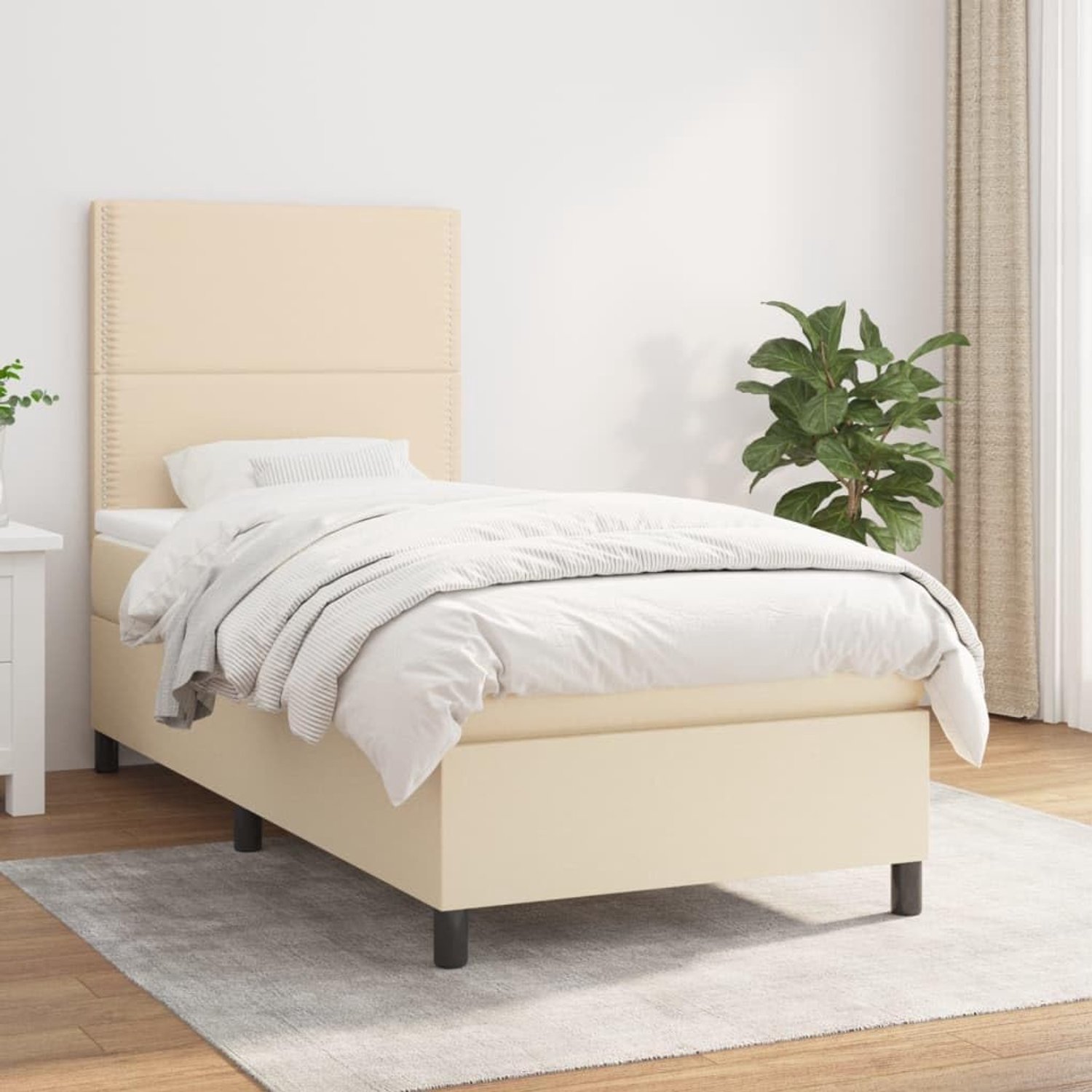Stof verstelbaar hoofdbord boxspringbed 90x200 cm crème