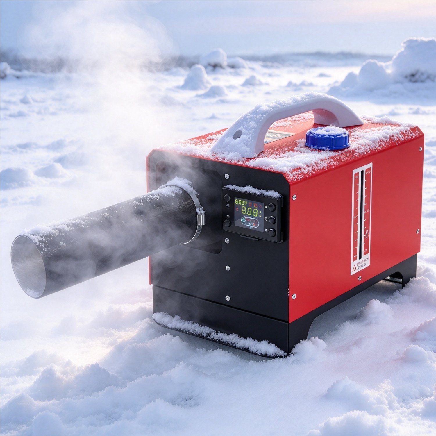 Froadp 12V horizontale diesel-luchtverwarmer, dieselventilatorverwarmer, 8KW dieselverwarmer, verwarmer, diesel-luchtverwarmer, standverwarming, met afstandsbediening, LCD-scherm en luchtuitlaat(rood-zwart LCD-scherm, horizontaal)