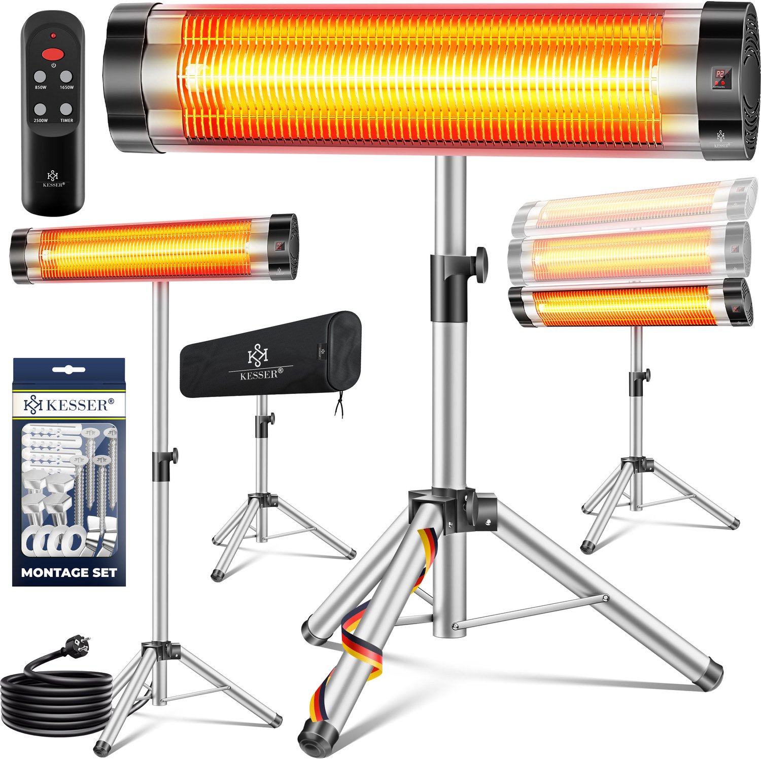 KESSER Terrasverwarmer Elektrisch 2500 W Staand - Infrarood Heater voor Buiten, In Hoogte Verstelbaar, met Afstandsbediening en Beschermhoes - Zilver – foto 7