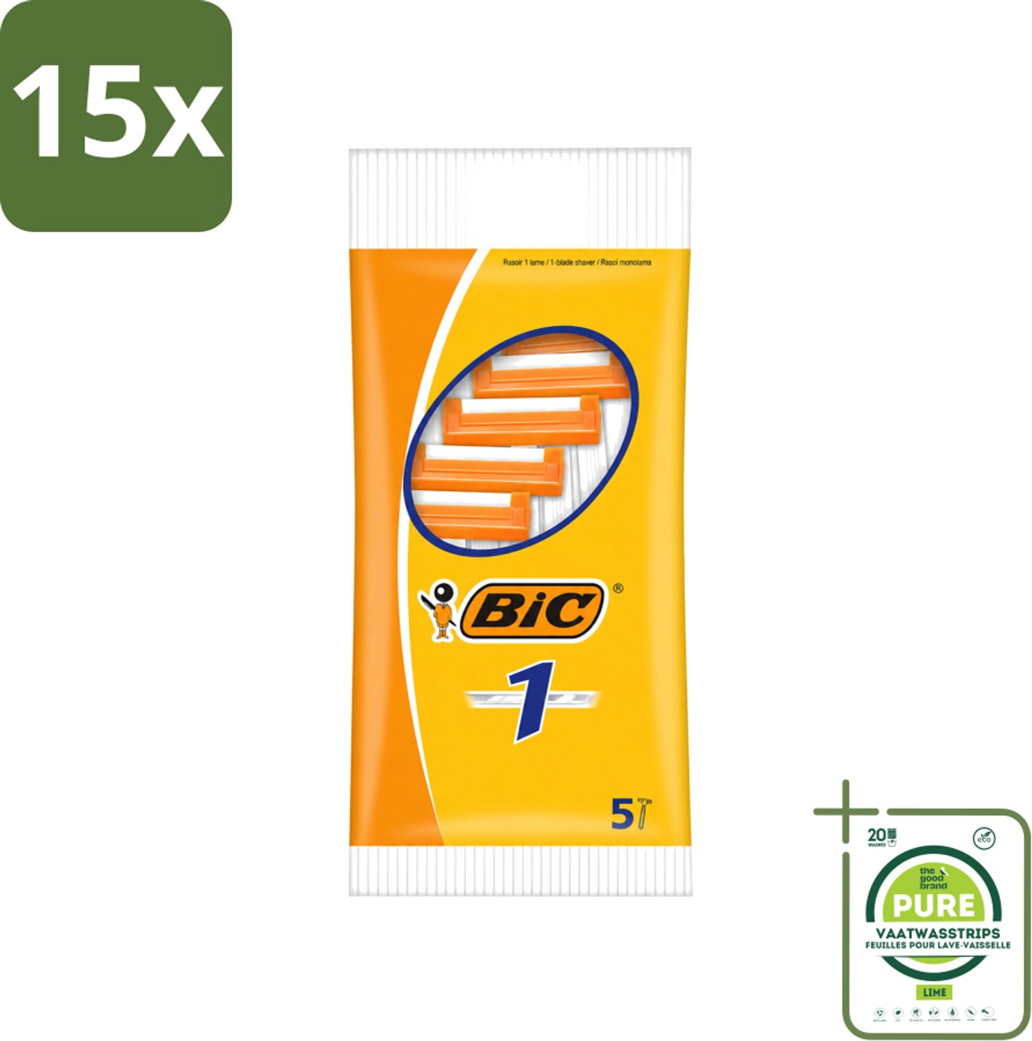 15 x Bic - Scheermesjes - Enkel Mesje - Wegwerpmesjes - 5 Scheermesjes - Grootverpakking - Vaatwasstrips - Scheermesje - Wegwerpscheermesje - Enkel Mesje - Roestvrijstalen Mesje - Chroomcoating