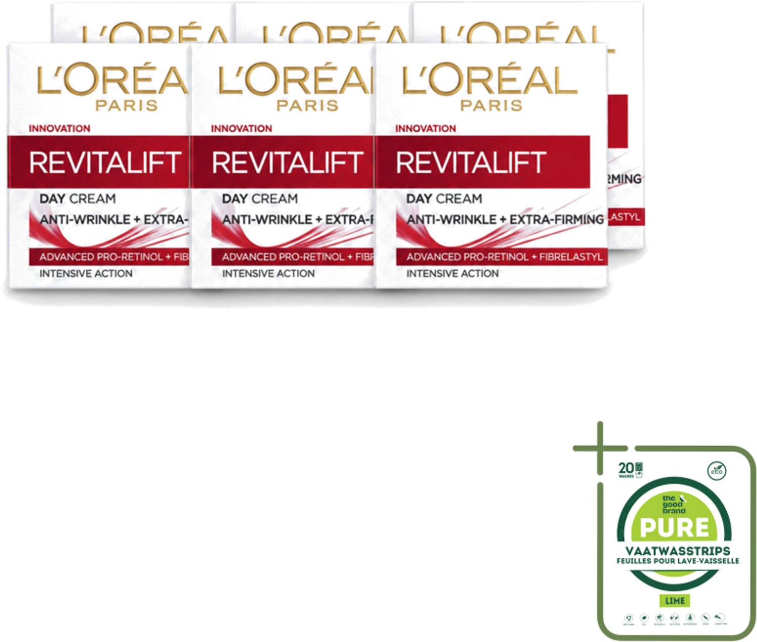 6 x L'Oréal Revitalift 40+ - Dagcrème - Hydrating Anti-Rimpel - 50 ml - Grootverpakking - Vaatwasstrips - Anti-rimpel Crème - Gezichtscreme - Huidverjonging - Hydratatie - Huidversteviging