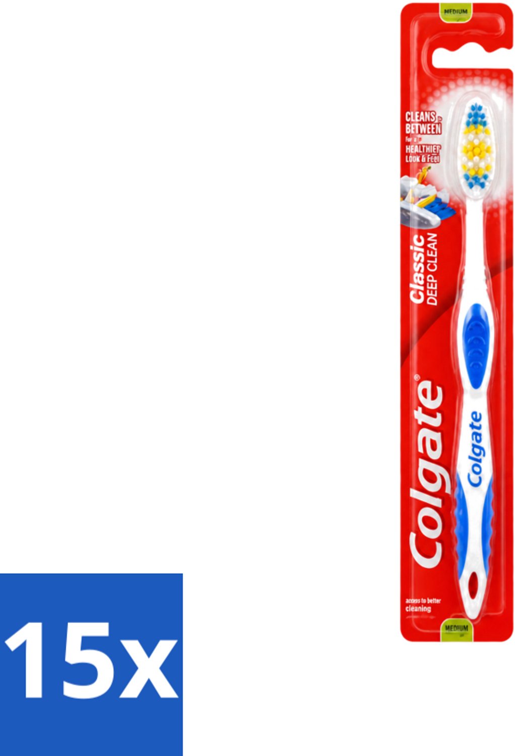 15 x Colgate - Tandenborstel - Classic Deep Clean Medium - 1 Tandenborstel - Voordeelverpakking - 15 stuks