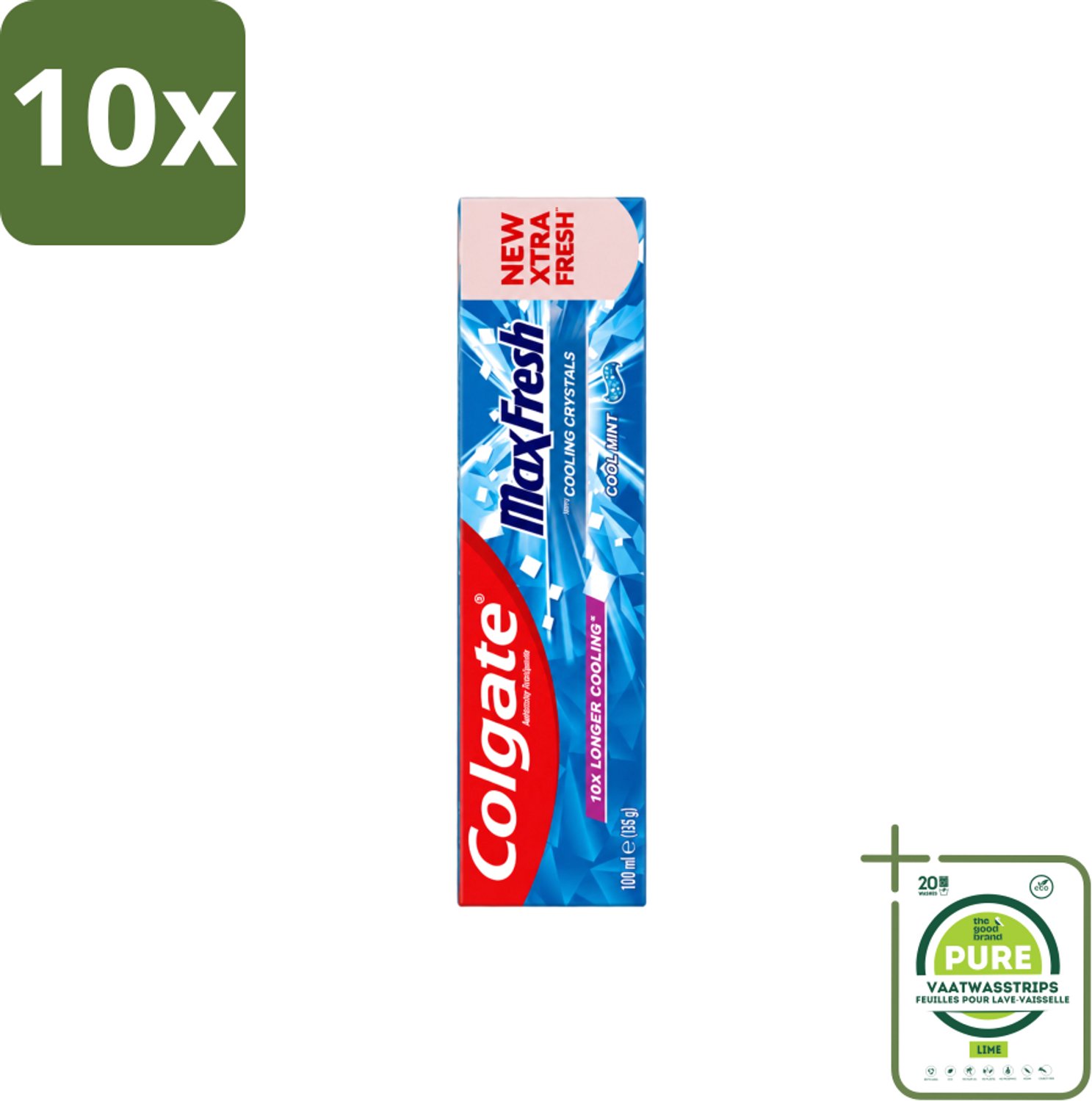 10 x Colgate - Max Fresh - Cool Mint - Tandpasta - 100ml - Grootverpakking - Vaatwasstrips - Tandpasta - Frisse Adem - Mondhygiëne - Cariës Bestrijden - Tandplak Verwijderen