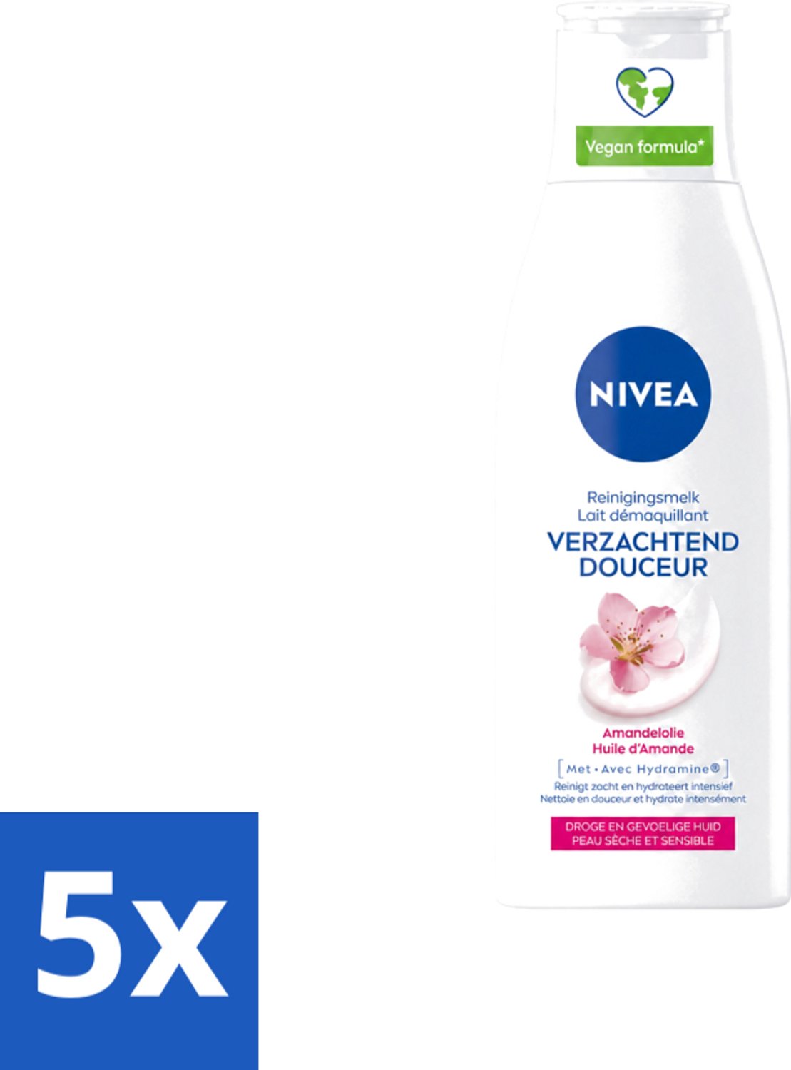 5 x Nivea - Gezichtsreiniger - Droge en Gevoelige Huid - Amandelolie - Hydramine - 200 ml - Voordeelverpakking - 5 stuks