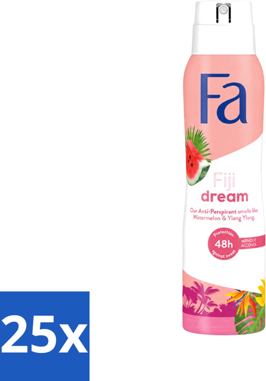 25 x Fa - Deodorant Spray - Fiji Dream - Watermeloen & Ylang Ylang - 48 uur Bescherming - Anti-transpirant - 150 ml - Voordeelverpakking - 25 stuks
