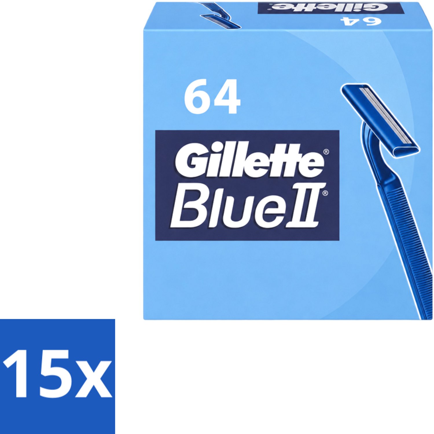15 x Gillette - Blue 2 - Wegwerpscheermesjes - Duurzaam en comfortabel - 64 Scheermesjes - Voordeelverpakking - 15 stuks