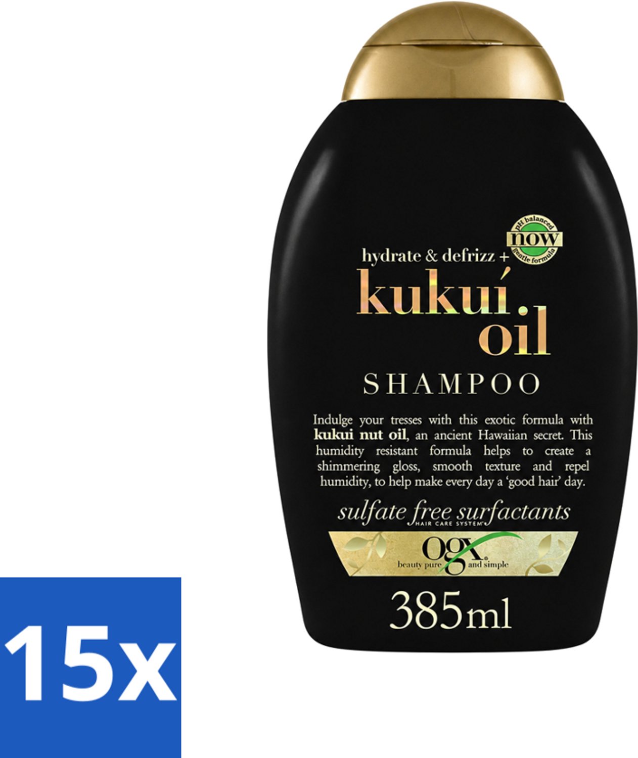 15 x OGX - Kukui Oil - Shampoo - Hydraterend - Anti-Pluis - 385 ml - Voordeelverpakking - 15 stuks