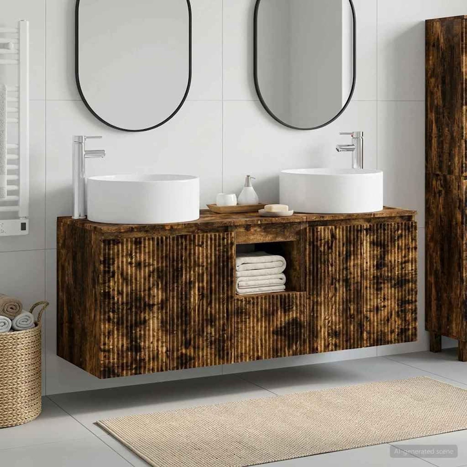 Badkamerkastset 3 stuks gerookt eiken houtmateriaal wandmontage