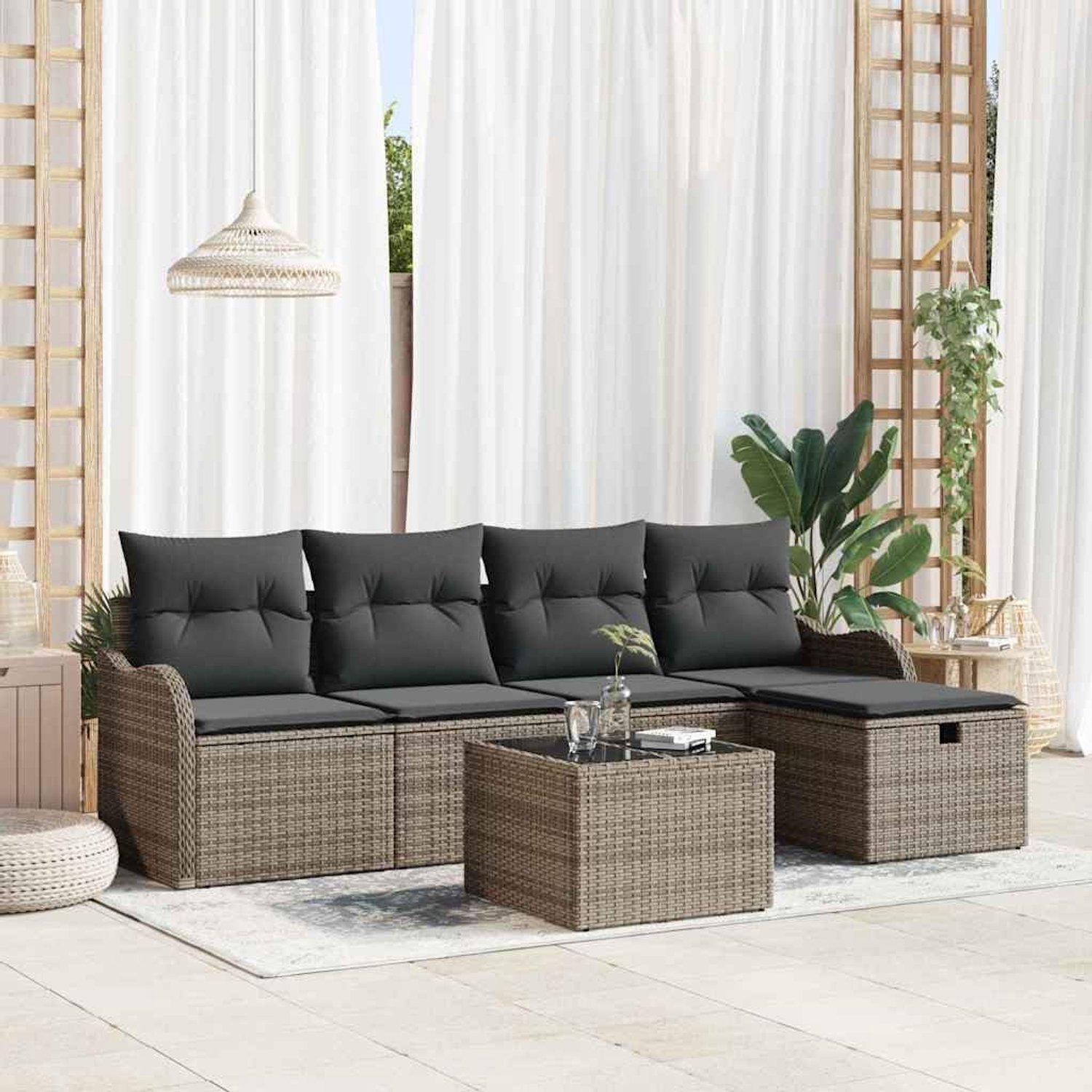 Polyrieten modulaire sofa Grijs Donkergrijs 6 delig