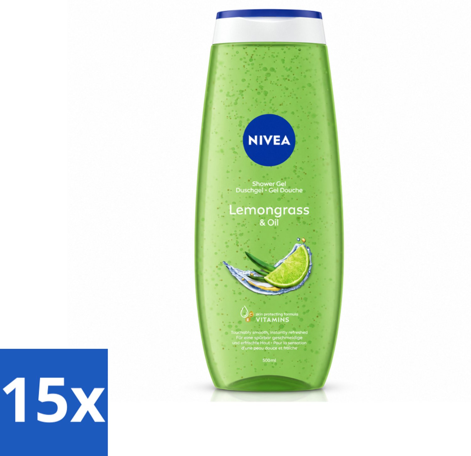 15 x NIVEA - Douchegel - Citroengras & Olieverzorging - Glad & Verfrissend Huidgevoel - 500 ml - Voordeelverpakking - 15 stuks