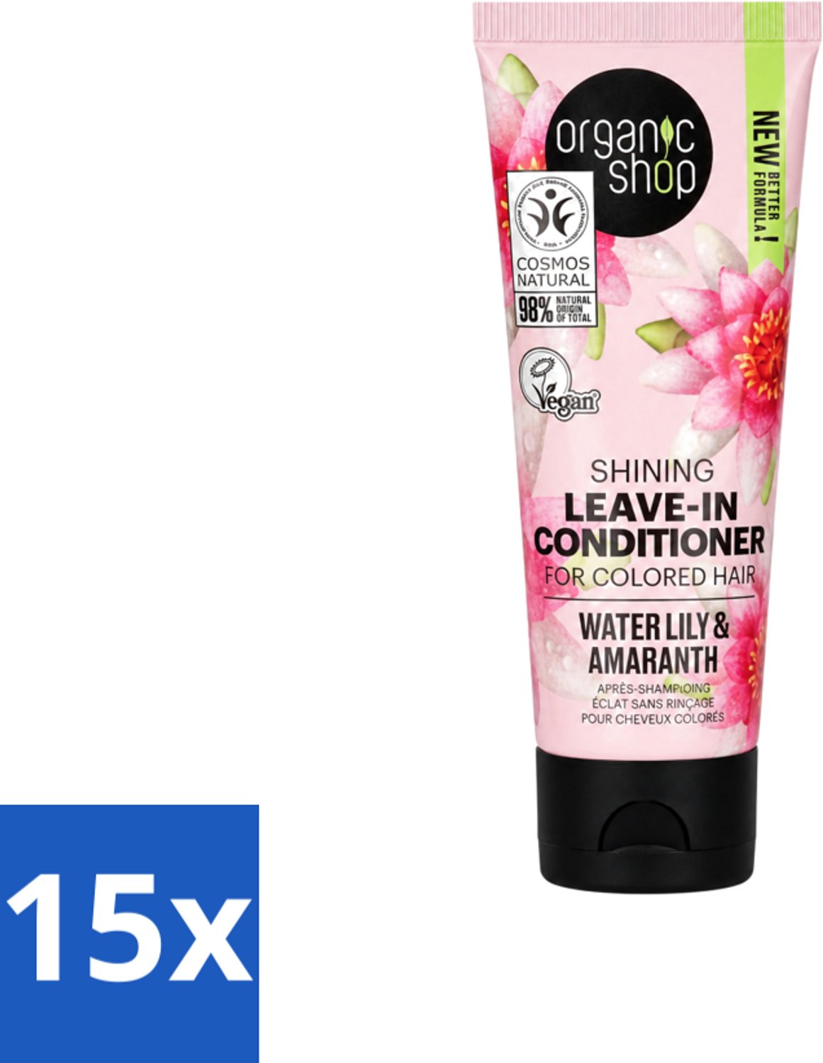 15 x Organic Shop - Shining Leave-In Conditioner Water Lily & Amaranth - 75 ml - Voordeelverpakking - 15 stuks