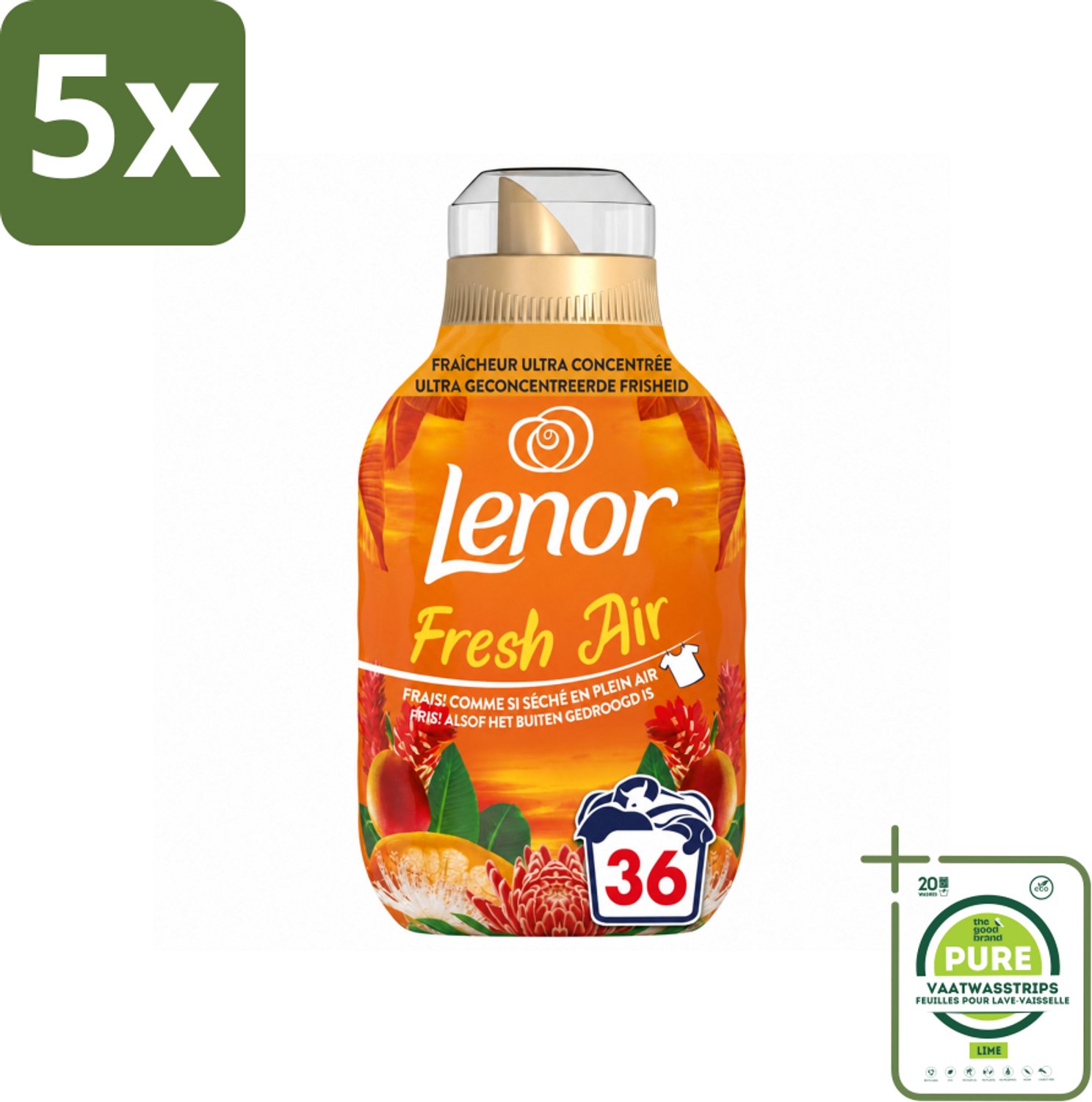 5 x Lenor - Wasverzachter - Fresh Air Tropenzon - Ultra Geconcentreerd - 36 Wasbeurten - Grootverpakking - Vaatwasstrips - Wasverzachter - Frisheid - Wasmachine - Wasverzachter Fles - Tropische Geur