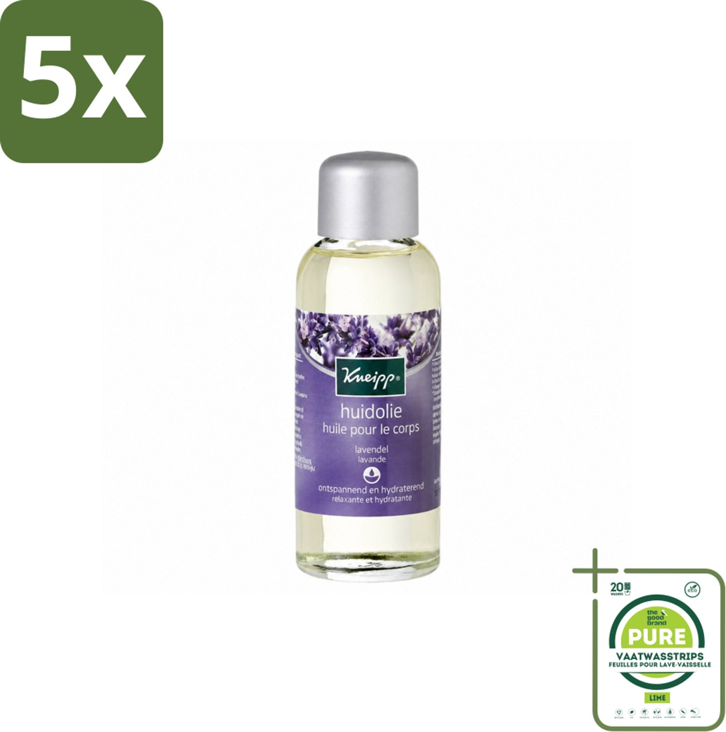 5 x Kneipp - Huidolie - Relaxing - Lavendel - Trekt snel in - 100 ml - Grootverpakking - Vaatwasstrips - Ontspanning - Huidverzorging - Lavendelolie - Natuurlijke Oliën - Vitamine A En E
