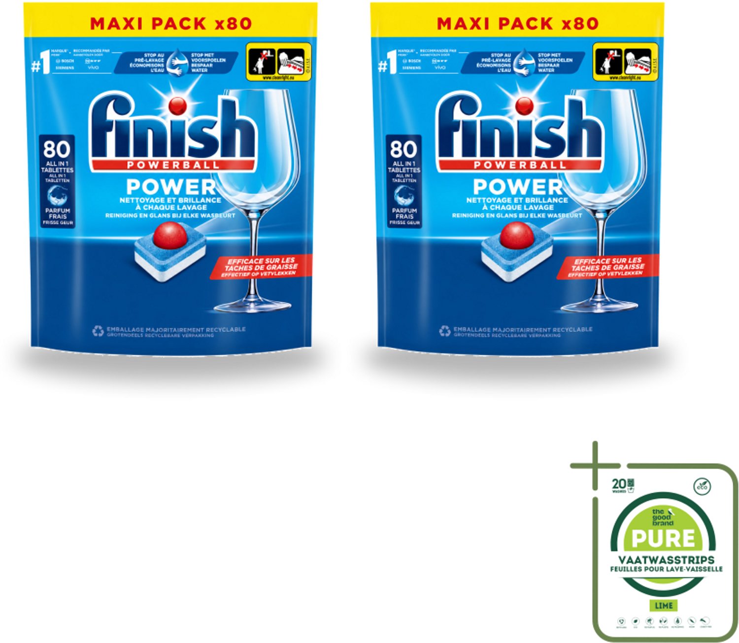 2 x Finish - Vaatwasmiddel - Power All in One Regular - Effectieve Alles-in-1 Reiniging - 80 capsules - Grootverpakking - Vaatwasstrips - Vaatwas - Vaatwasser - Vaatwas Tablet - Vaatwas Oplossing - Vaatwas Product